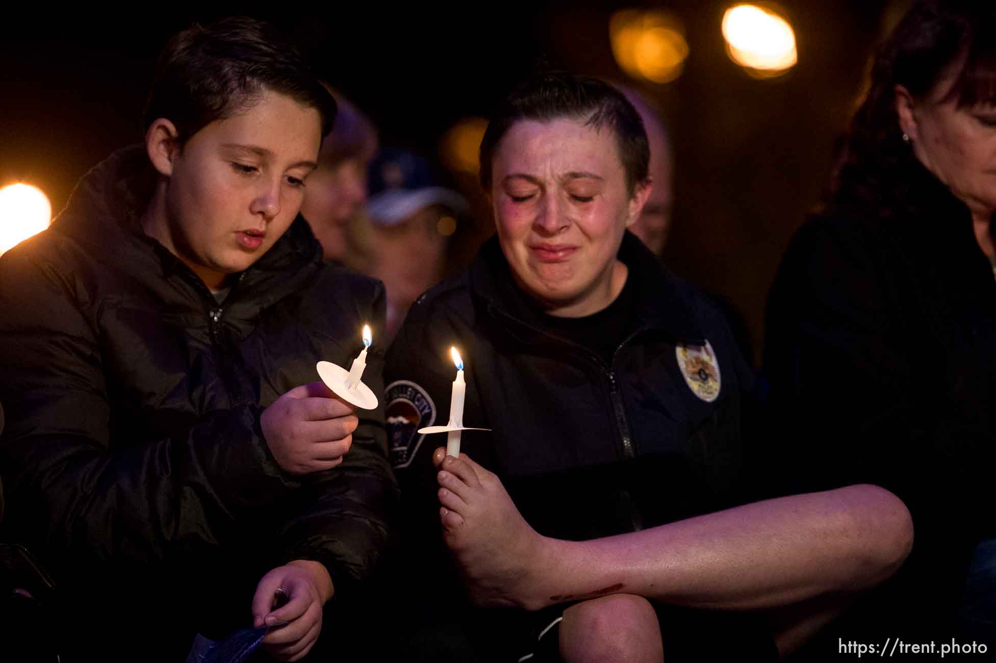 Trent Nelson  |  The Salt Lake Tribune
Candlelight vigil to honor West Valley City Cody Brotherson, who was killed Sunday while apparently trying to lay down tire spikes to stop a fleeing stolen car. Wednesday November 9, 2016.