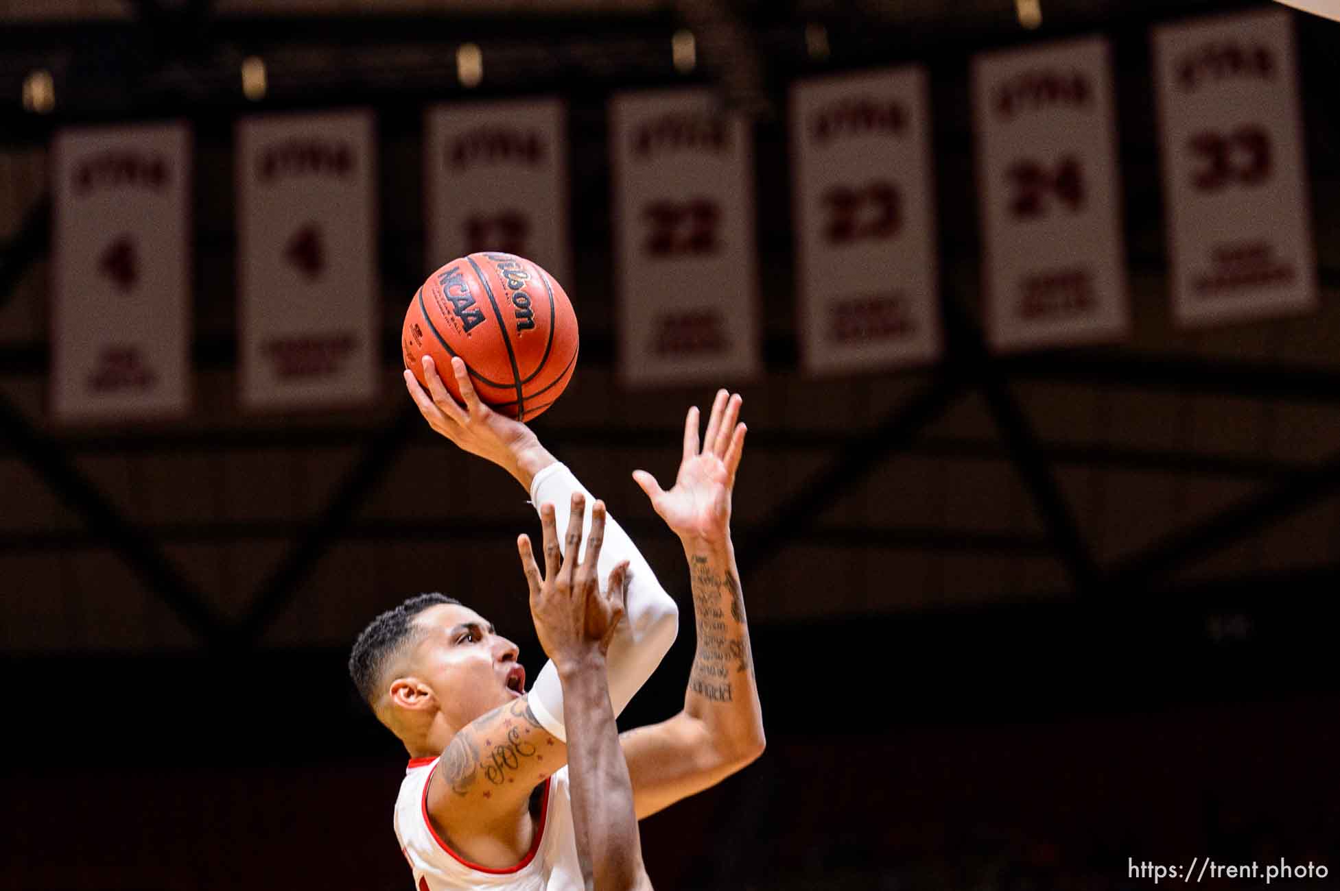 Trent Nelson  |  The Salt Lake Tribune
Utah Utes forward Kyle Kuzma (35) shoots as Utah hosts Northwest Nazarene, NCAA basketball at the Huntsman Center in Salt Lake City, Saturday November 12, 2016.