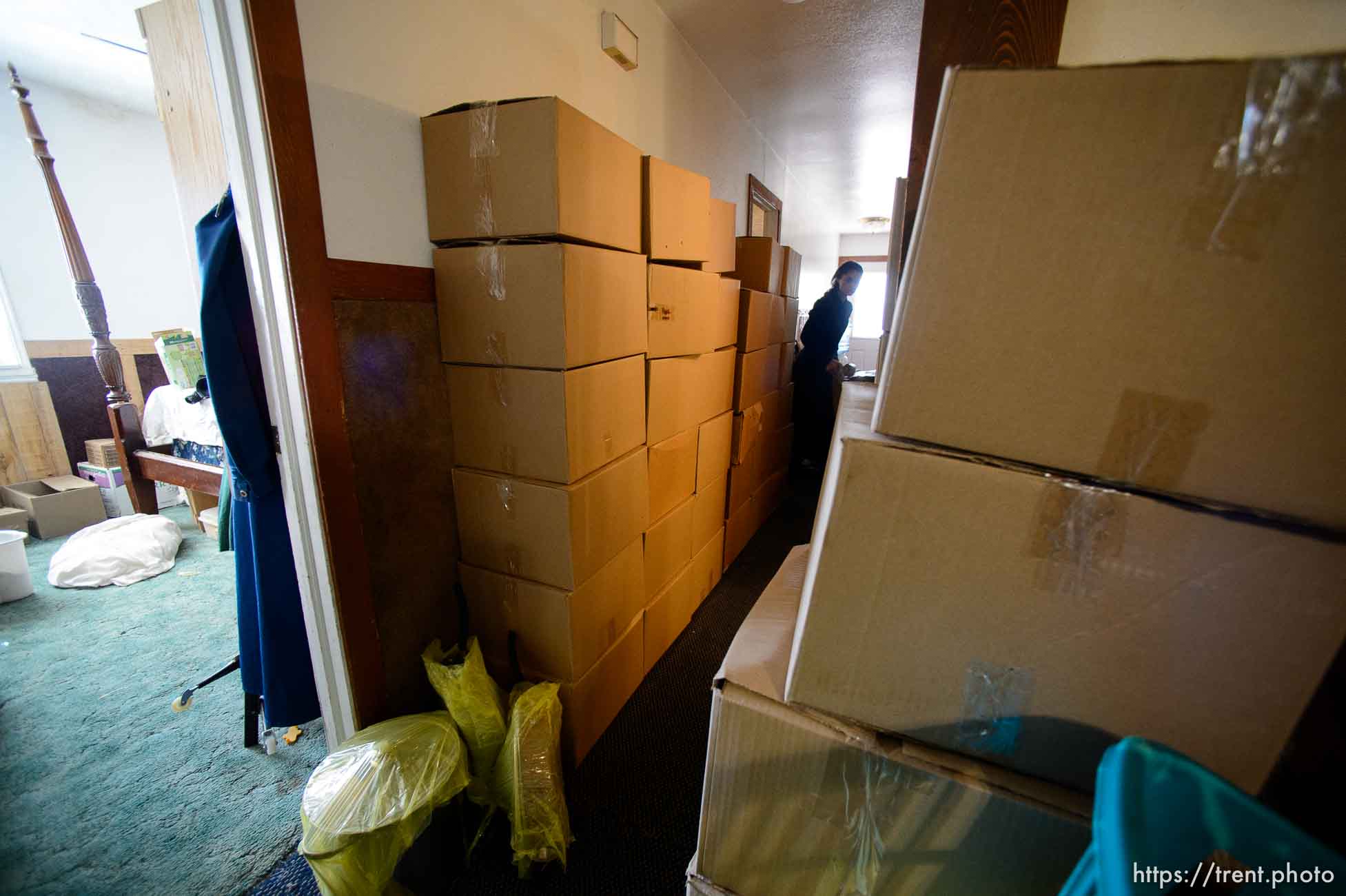 Trent Nelson  |  The Salt Lake Tribune
An FLDS family's belongings are boxed up in preparation for a move after the Hildale home was posted for eviction by the UEP Trust, Thursday May 11, 2017.