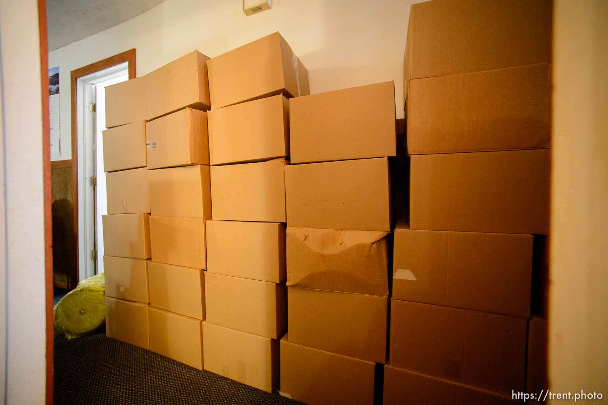 Trent Nelson  |  The Salt Lake Tribune
An FLDS family's belongings are boxed up in preparation for a move after the Hildale home was posted for eviction by the UEP Trust, Thursday May 11, 2017.