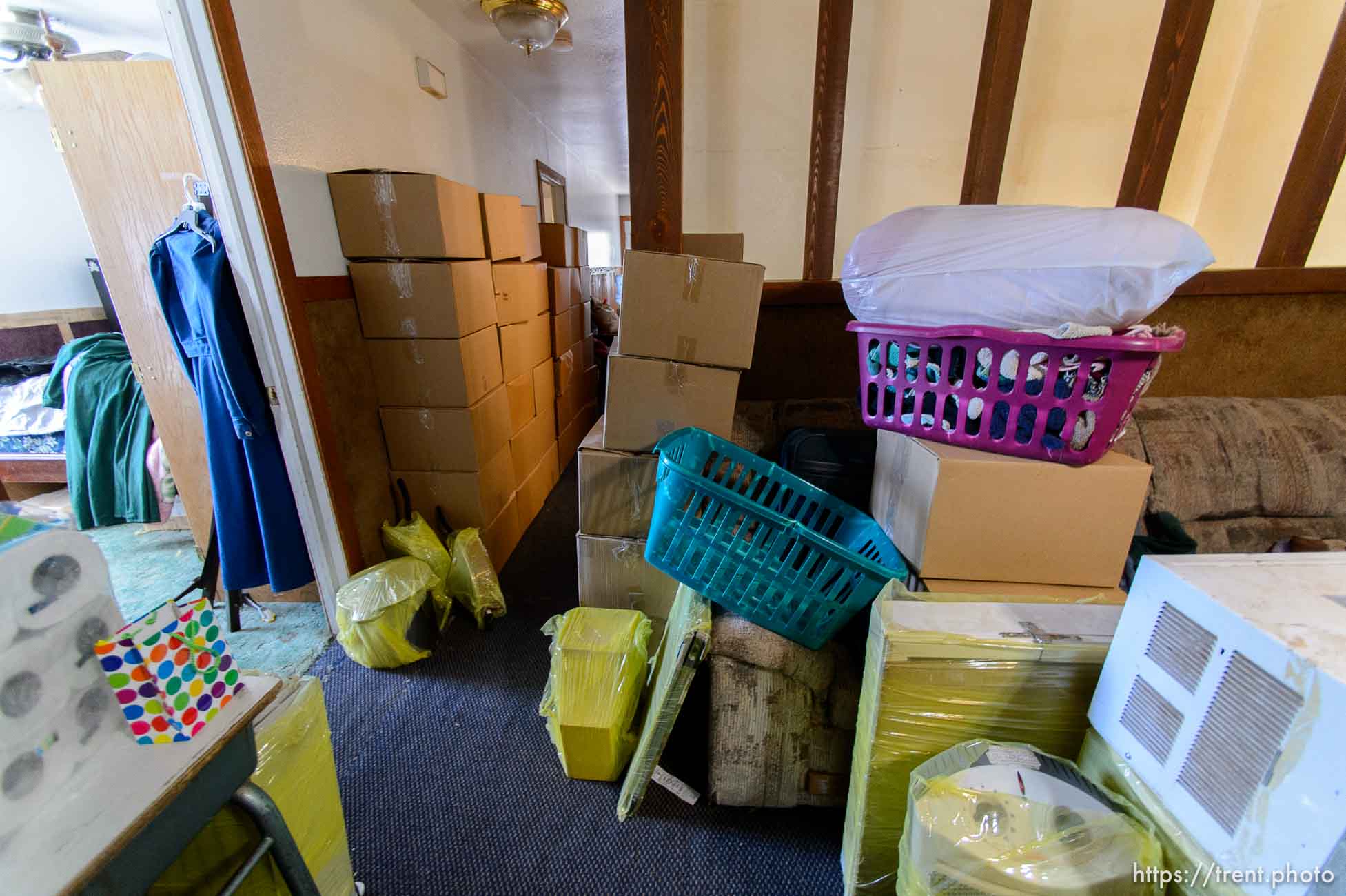 Trent Nelson  |  The Salt Lake Tribune
An FLDS family's belongings are boxed up in preparation for a move after the Hildale home was posted for eviction by the UEP Trust, Thursday May 11, 2017.