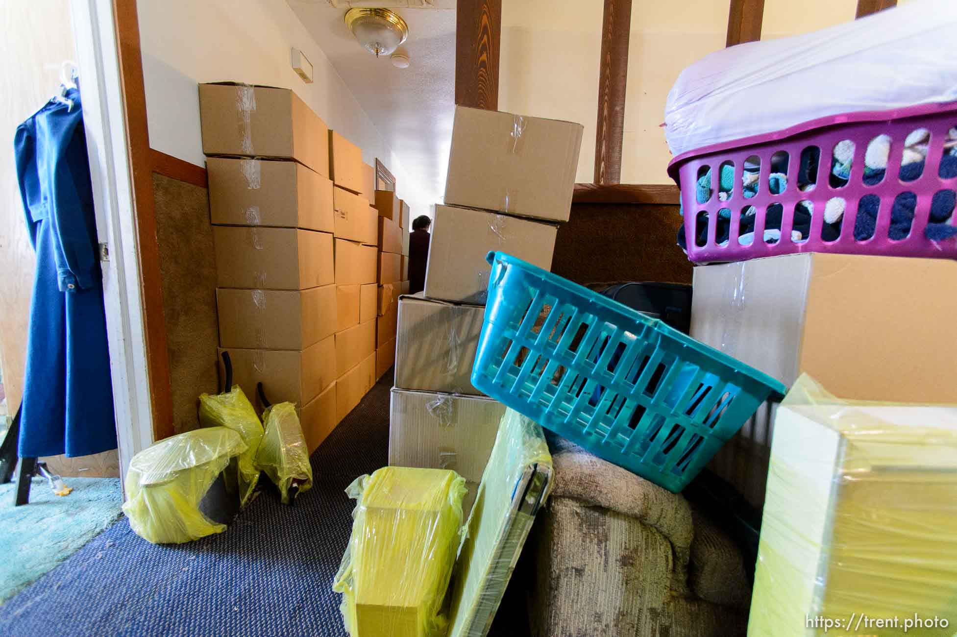 Trent Nelson  |  The Salt Lake Tribune
An FLDS family's belongings are boxed up in preparation for a move after the Hildale home was posted for eviction by the UEP Trust, Thursday May 11, 2017.