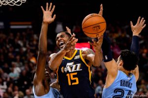 (Trent Nelson | The Salt Lake Tribune)  
Utah Jazz forward Derrick Favors (15). Utah Jazz vs Memphis Grizzlies, NBA basketball in Salt Lake City on Friday Nov. 2, 2018.