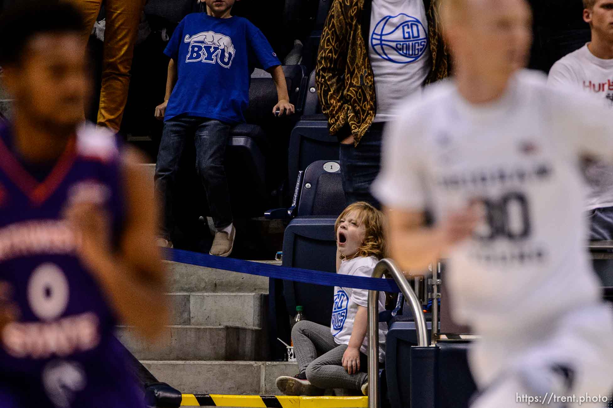 (Trent Nelson | The Salt Lake Tribune)  
A young fan lets out a yawn as BYU hosts Northwestern State, NCAA basketball at the Marriott Center in Provo on Tuesday Nov. 13, 2018.