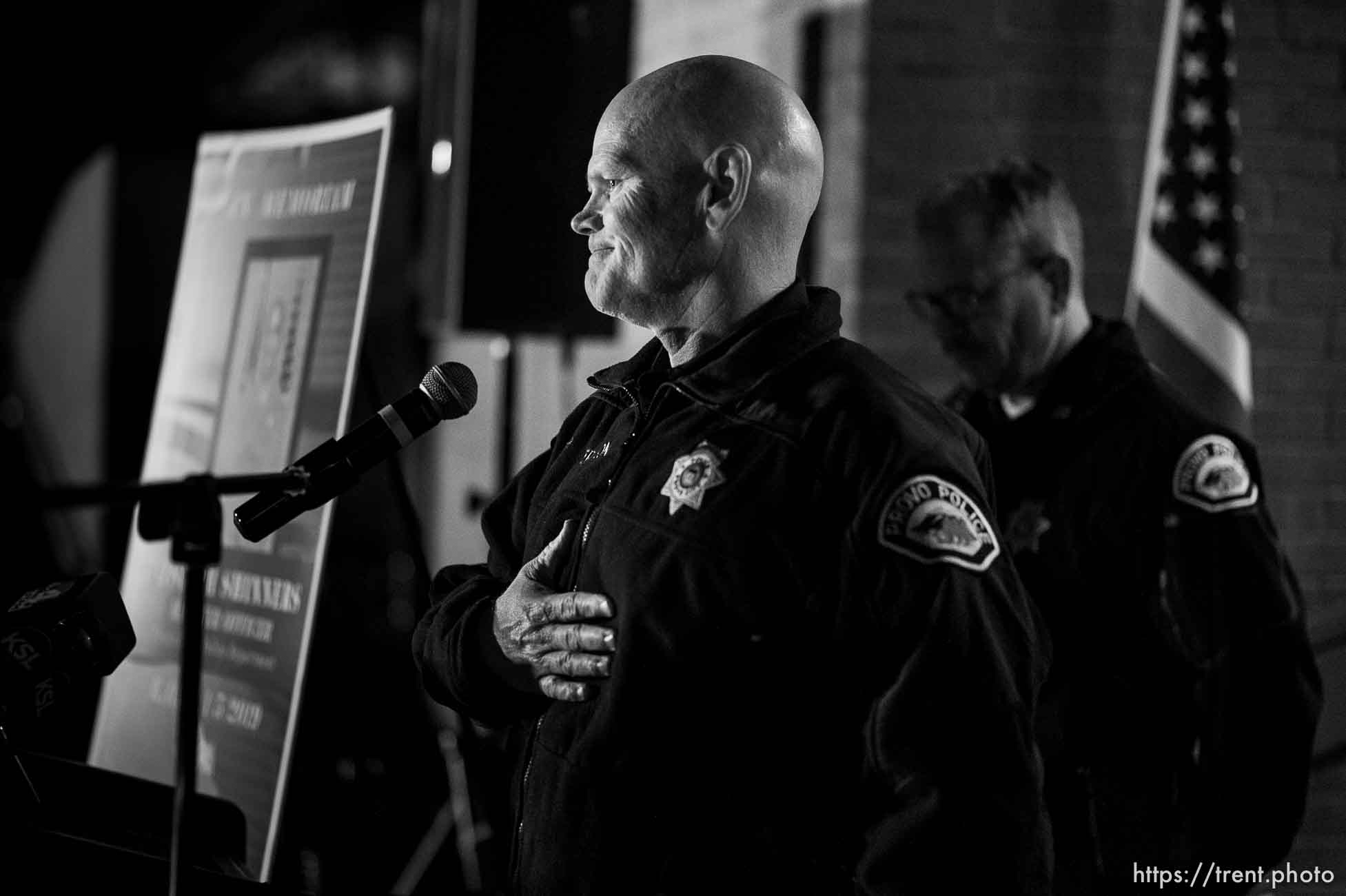 (Trent Nelson | The Salt Lake Tribune)
Provo Police Chief Rich Ferguson speaks at a candlelight vigil in Provo on Wednesday Jan. 9, 2019 for Officer Joseph Shinners, killed Sunday morning while trying to arrest a fugitive.