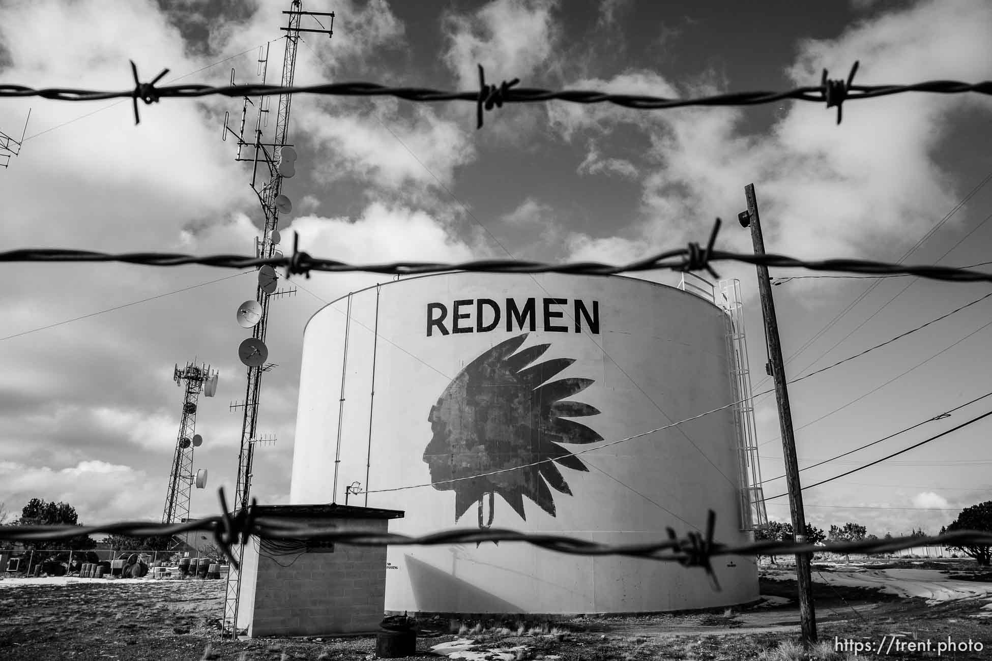 (Trent Nelson | The Salt Lake Tribune)  
A water tank above Cedar City with the Redmen mascot of Cedar High School.