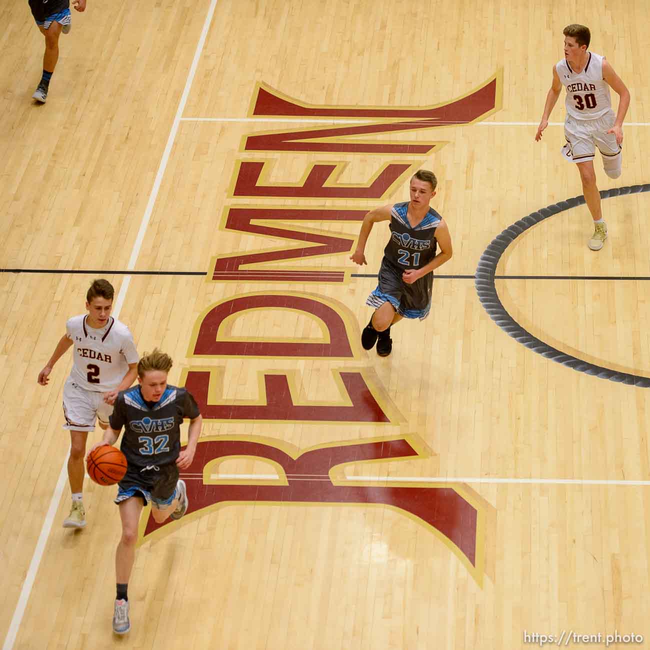 (Trent Nelson | The Salt Lake Tribune)  
Cedar High School is considering a change in the name of its mascot, The Redmen, Friday Jan. 11, 2019. Cedar hosts Canyon View, JV high school basketball.