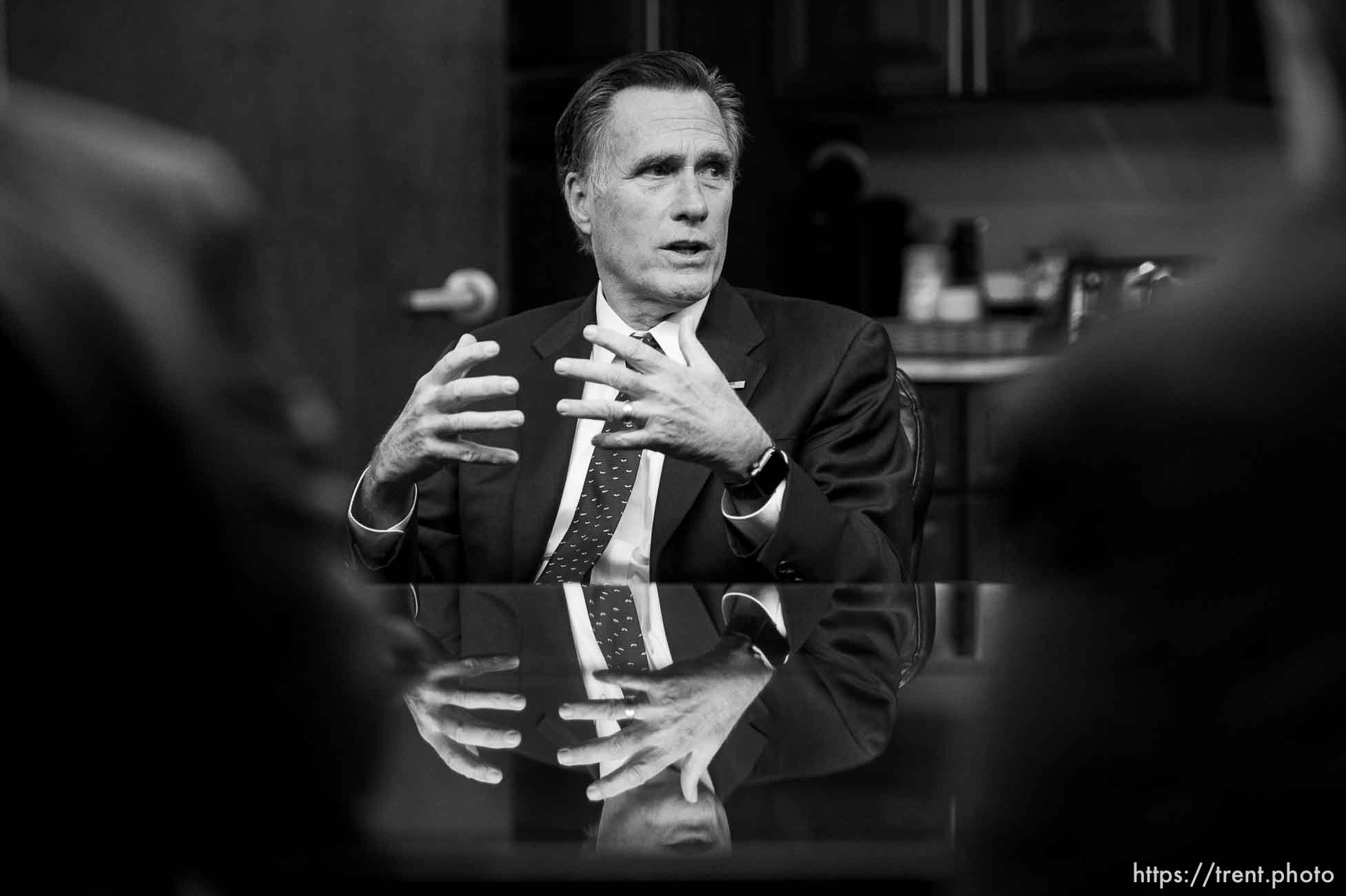 (Trent Nelson | The Salt Lake Tribune)
Senator Mitt Romney meets with Weber County Comissioners in Ogden to discuss the ongoing government shutdown on Friday Jan. 18, 2019.