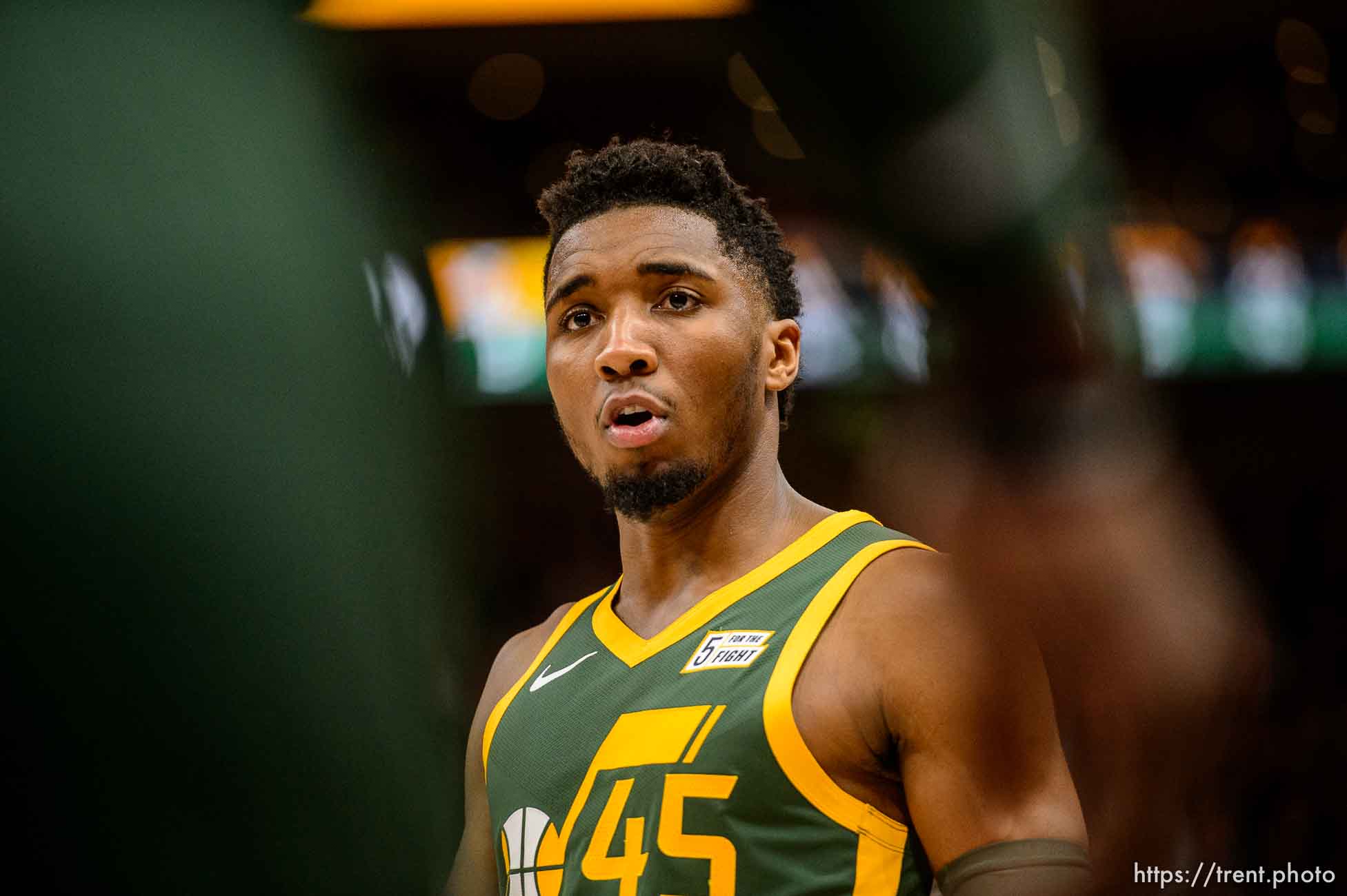 (Trent Nelson | The Salt Lake Tribune)  
Utah Jazz guard Donovan Mitchell (45) as the Utah Jazz host the Milwaukee Bucks, NBA basketball in Salt Lake City on Saturday March 2, 2019.