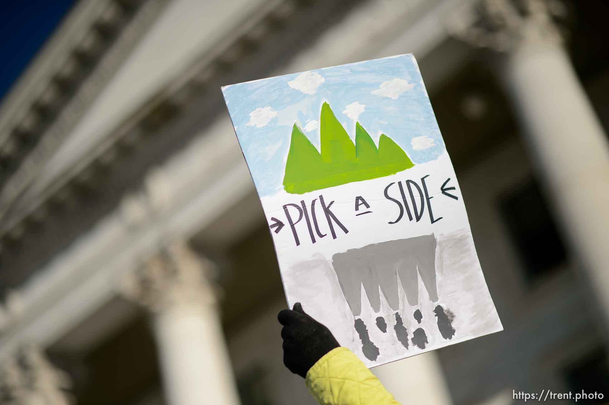 (Trent Nelson | The Salt Lake Tribune)  
Students gather to call for action on climate change at the Utah Capitol in Salt Lake City on Friday March 15, 2019.