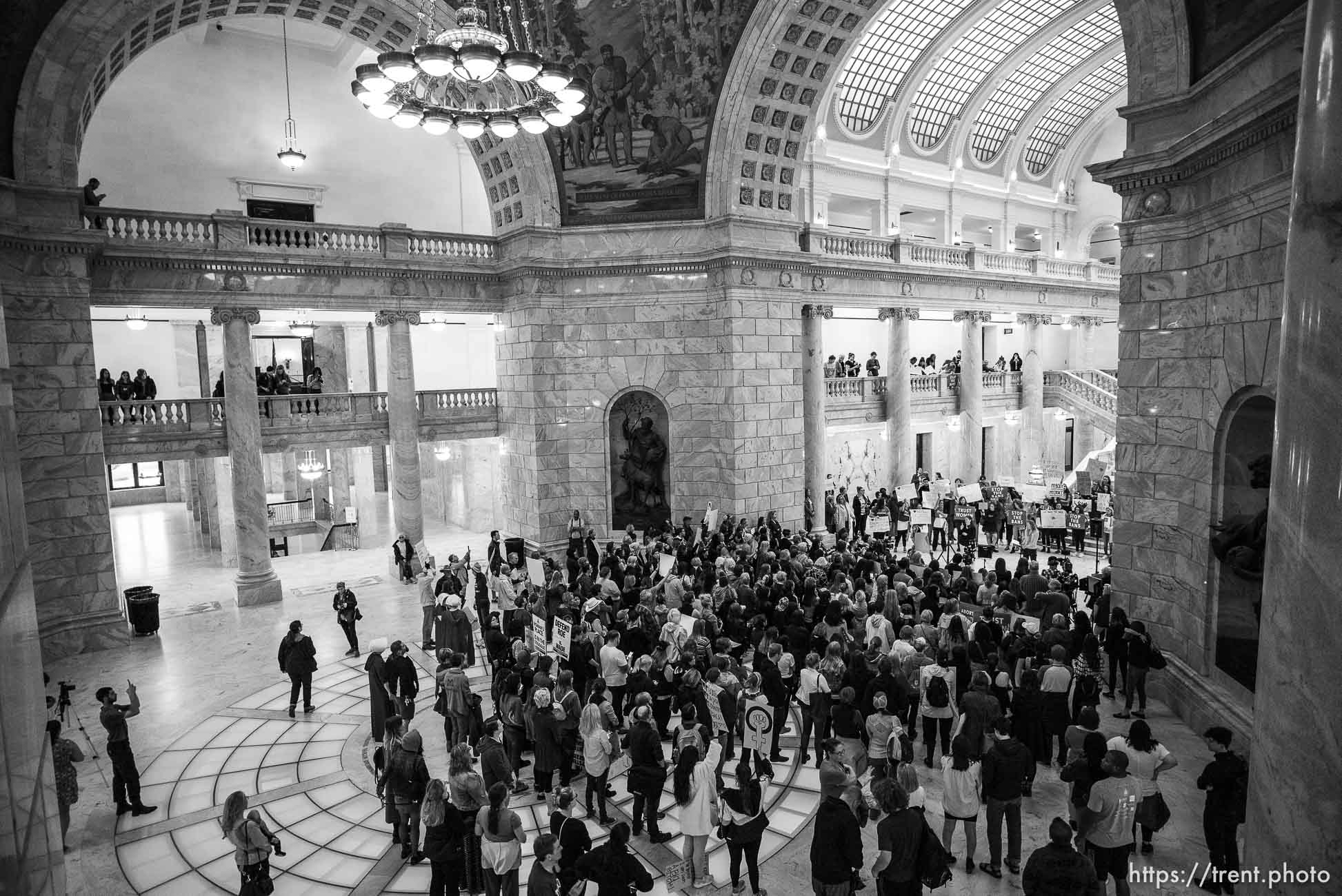 (Trent Nelson  |  The Salt Lake Tribune)  
A rally in the Capitol Rotunda  in Salt Lake City on Tuesday May 21, 2019 was part of a nationwide series of protests to bring attention as a number of conservative states pass laws aimed at getting abortion before the U.S. Supreme Court.