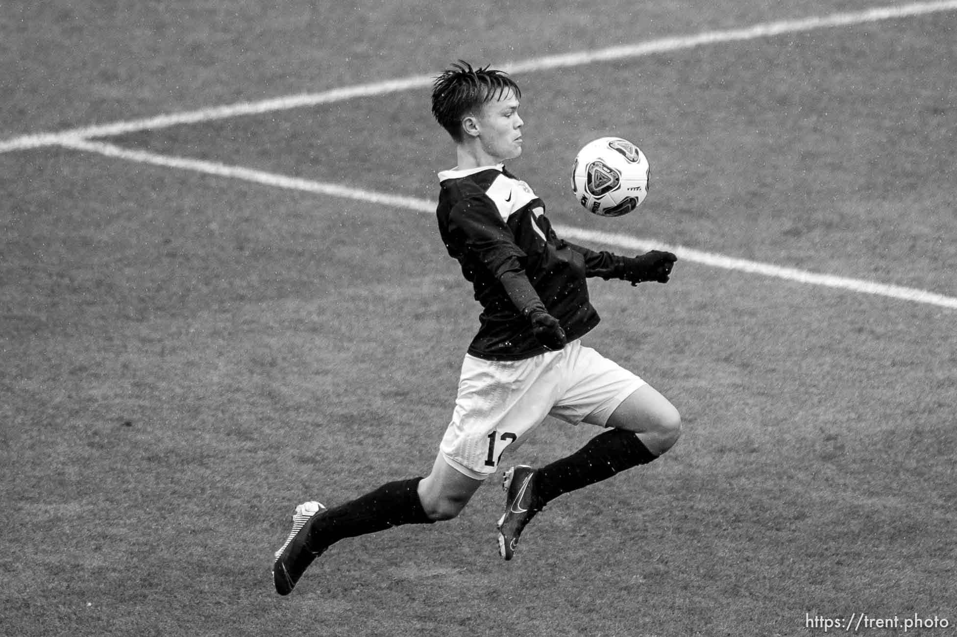 (Trent Nelson  |  The Salt Lake Tribune)  
Brighton's Cameron Neeley (12) as Brighton defeats Olympus High School 3-2 in overtime in the 5A boys state championship game at Rio Tinto Stadium in Sandy, Thursday May 23, 2019.