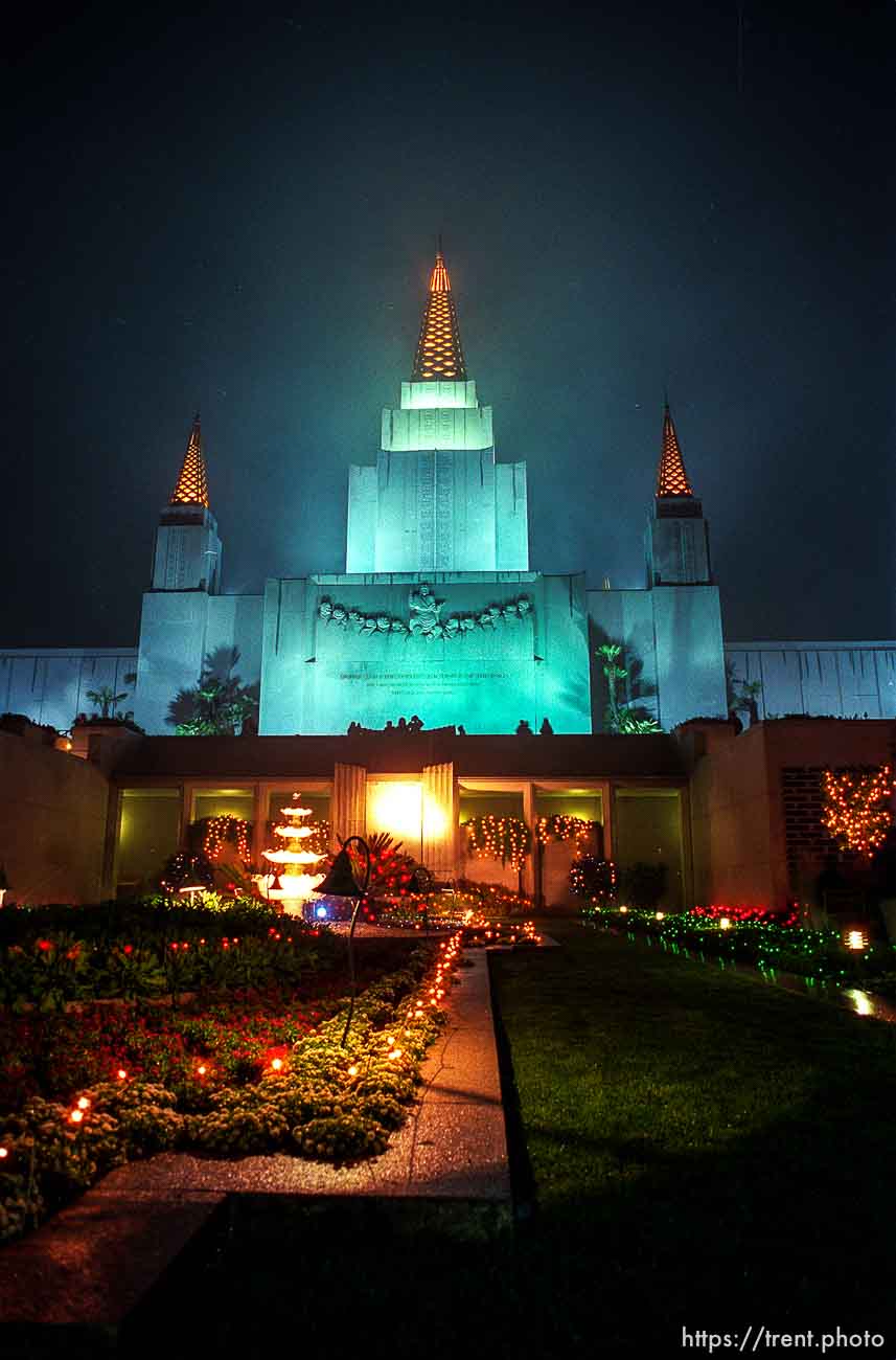 LDS Temple at night.