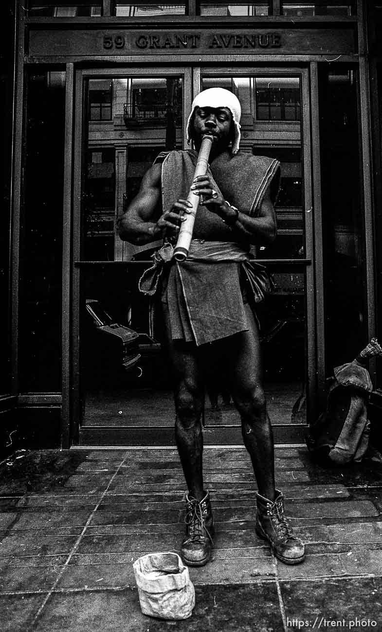 Horn blowing street musician, 1987.