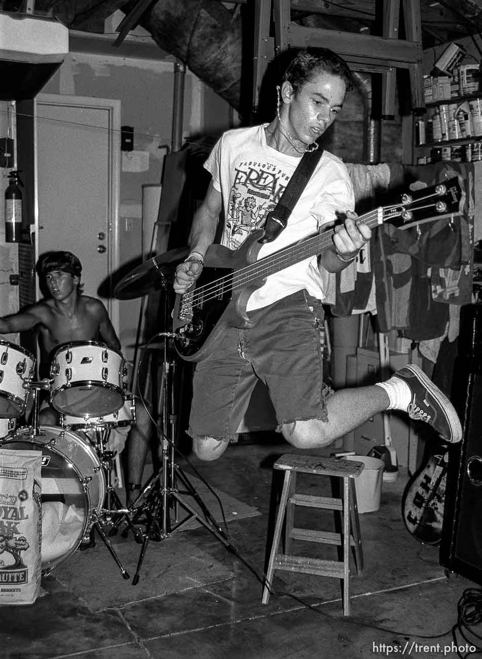 Rabid Lassie practice in Wade's garage.