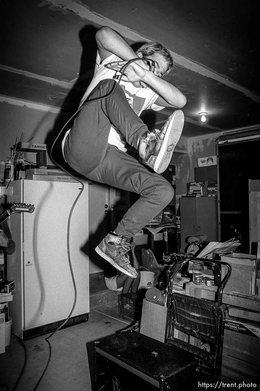 Rabid Lassie practice in Trent's garage.