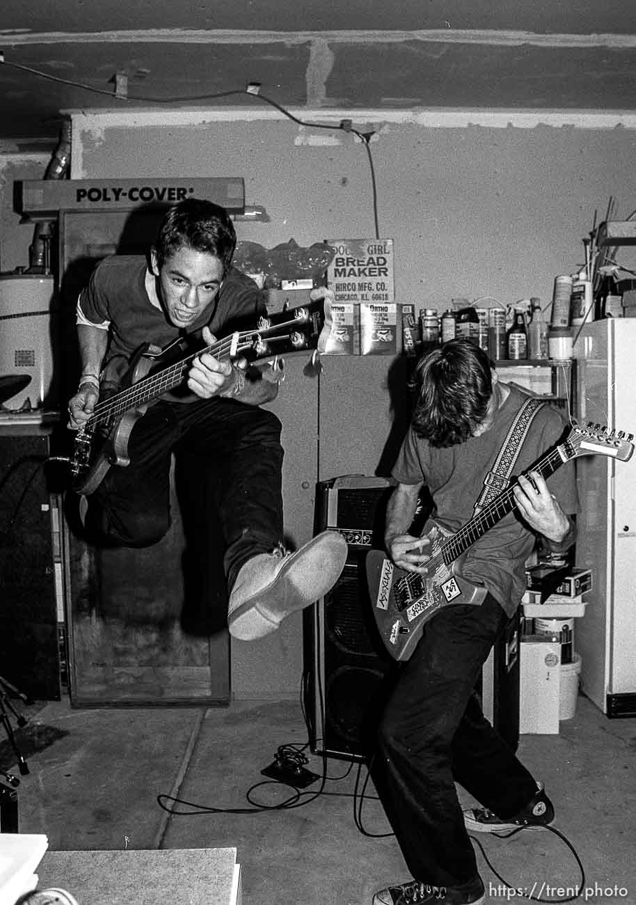 Rabid Lassie practice in Trent's garage.