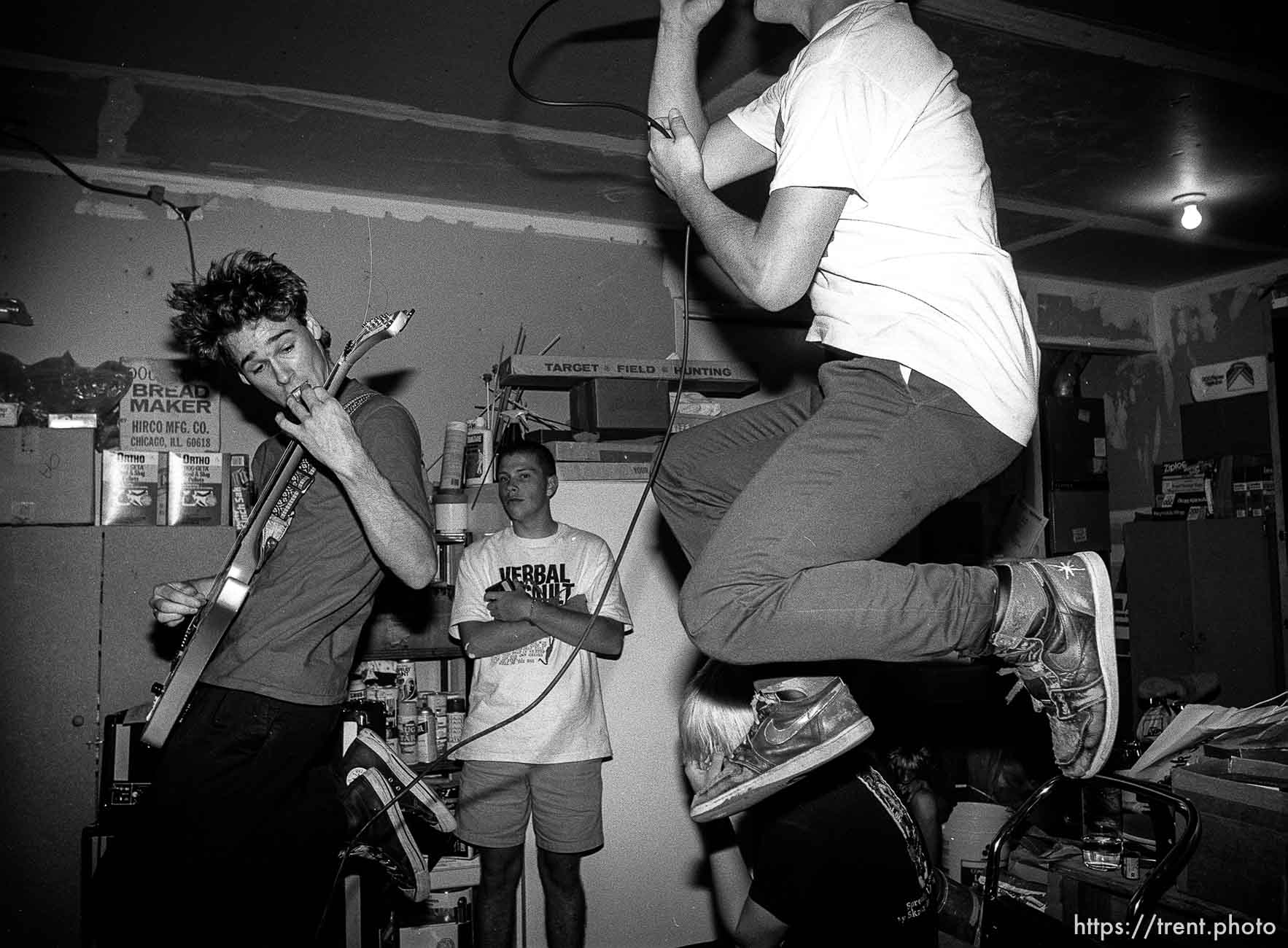 Rabid Lassie practice in Trent's garage.