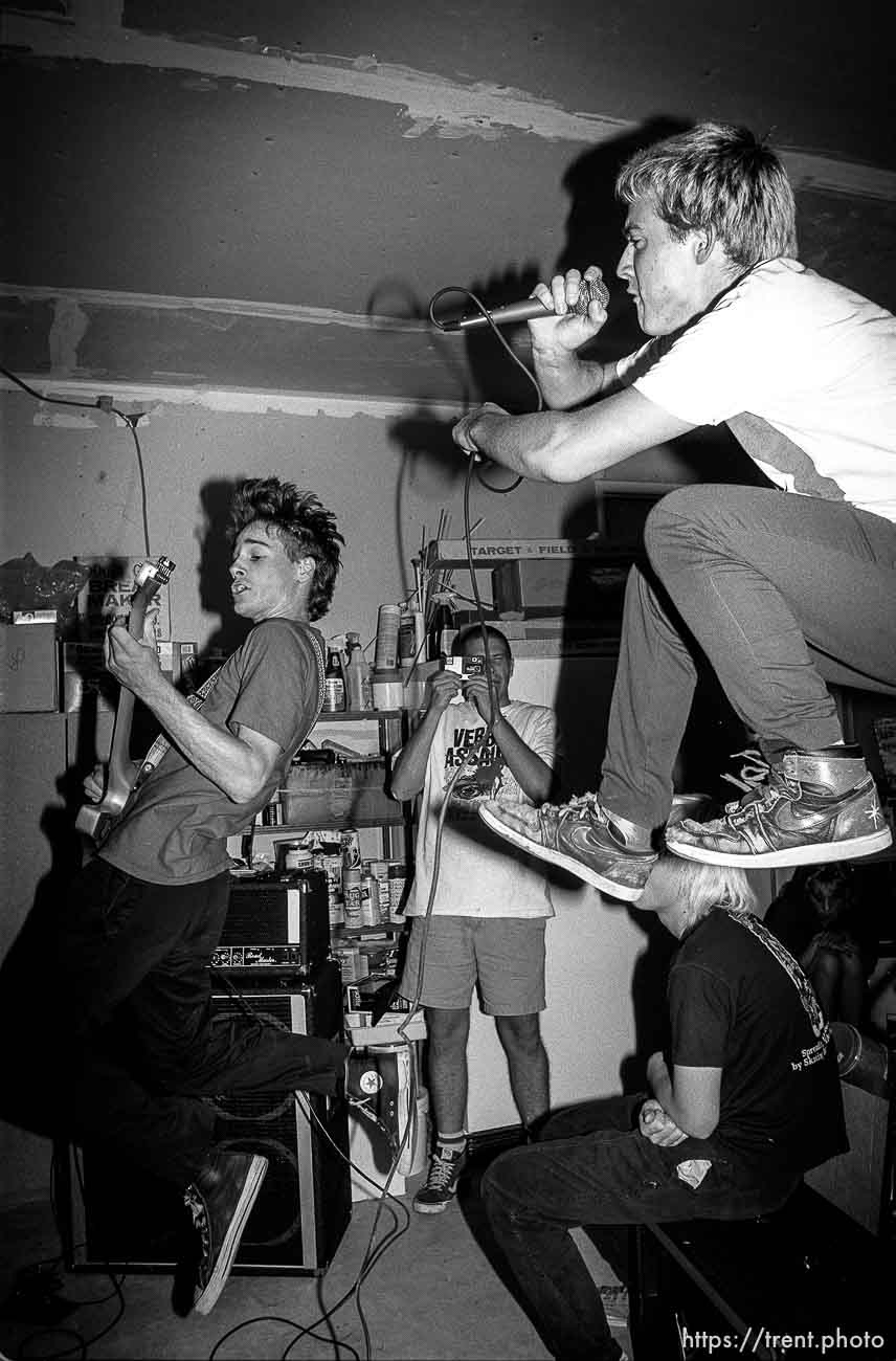 Rabid Lassie practice in Trent's garage.