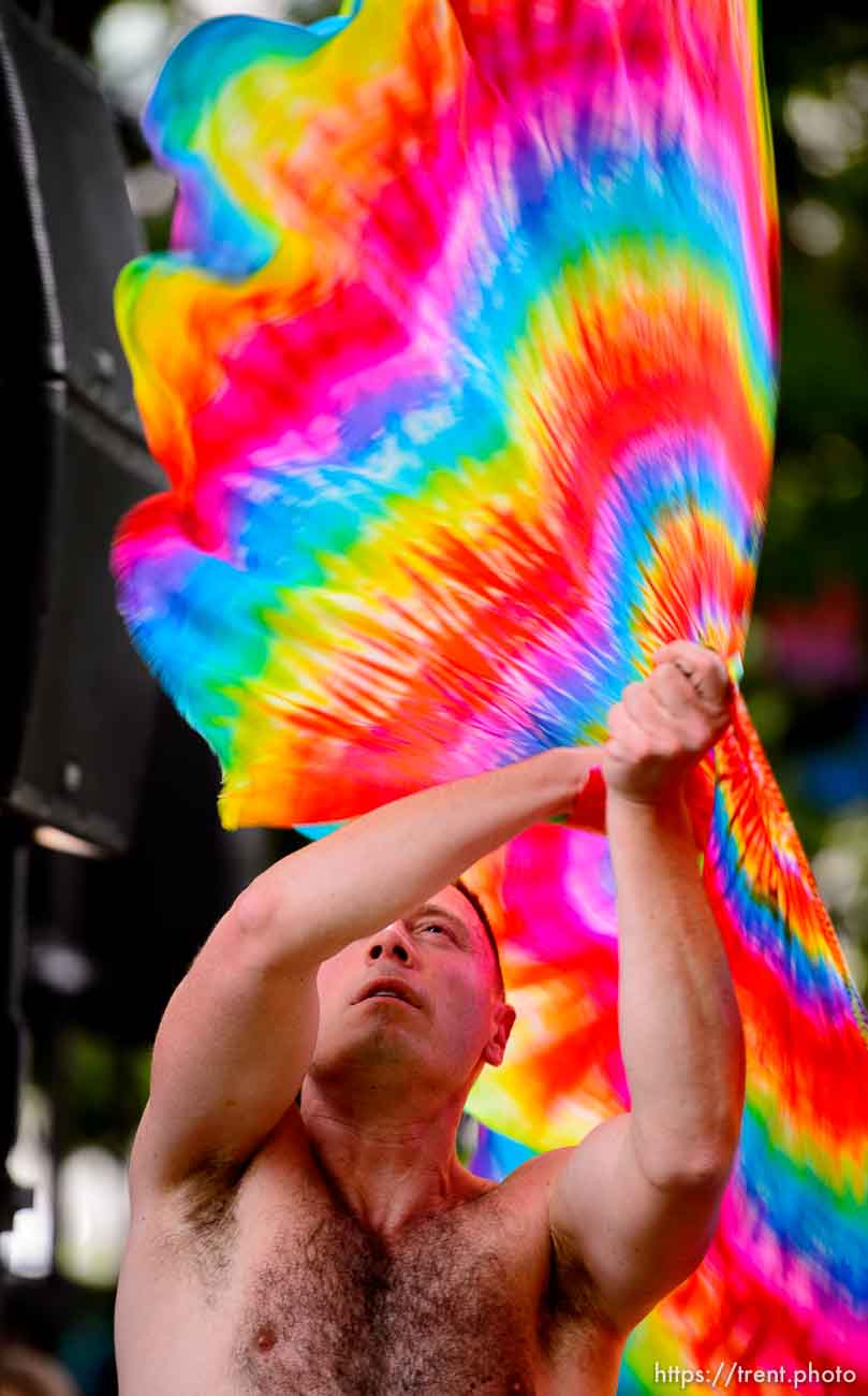 (Trent Nelson  |  The Salt Lake Tribune)
Jason Suker dancing at the Utah Pride Festival in Salt Lake City on Saturday June 1, 2019.