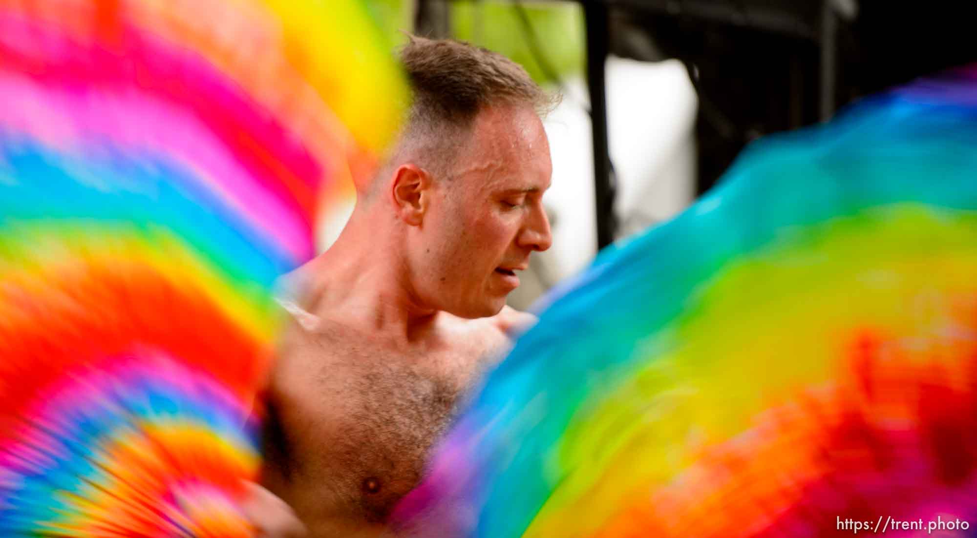 (Trent Nelson  |  The Salt Lake Tribune)
Jason Suker dancing at the Utah Pride Festival in Salt Lake City on Saturday June 1, 2019.