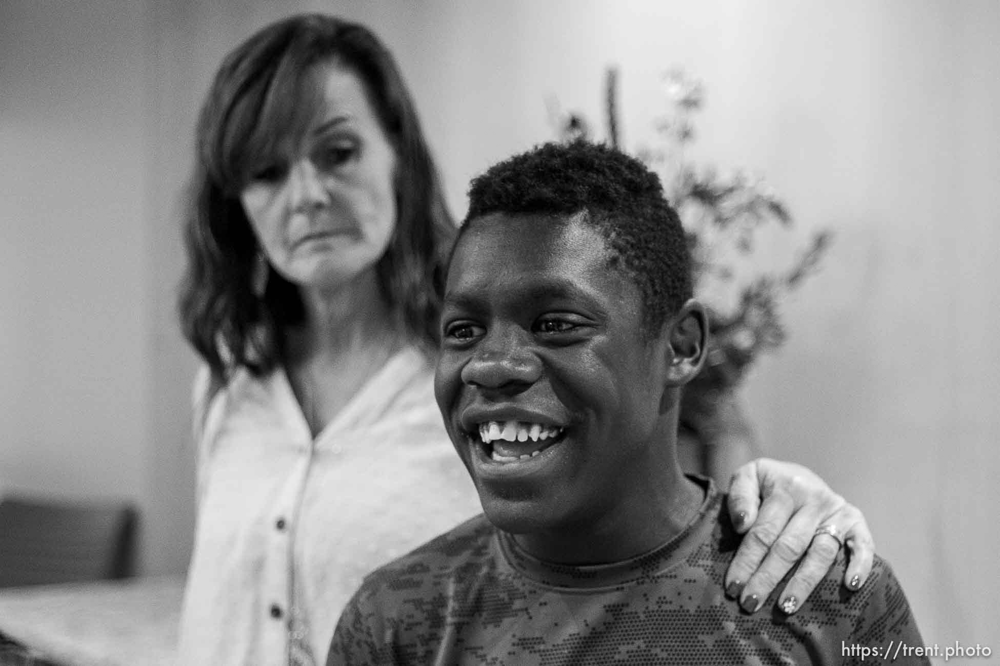 (Trent Nelson  |  The Salt Lake Tribune)  
Jerri Hrubes and her 10-year-old son D.J., at a news conference in Salt Lake City on Friday June 7, 2019 regarding an incident yesterday between an armed Woods Cross police officer and D.J.