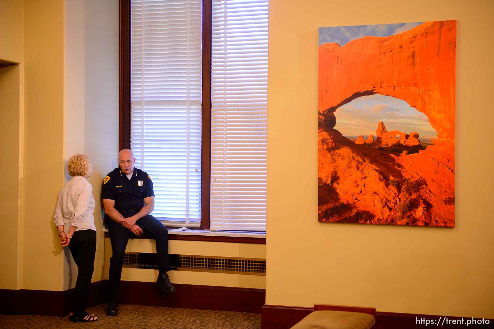 (Trent Nelson  |  The Salt Lake Tribune)  
Salt Lake City Mayor Jackie Biskupski and police Chief Mike Brown prepare to address the actions of protesters who occupied the Chamber of Commerce Building Tuesday. The two spoke at a news conference in Salt Lake City on Wednesday July 10, 2019.