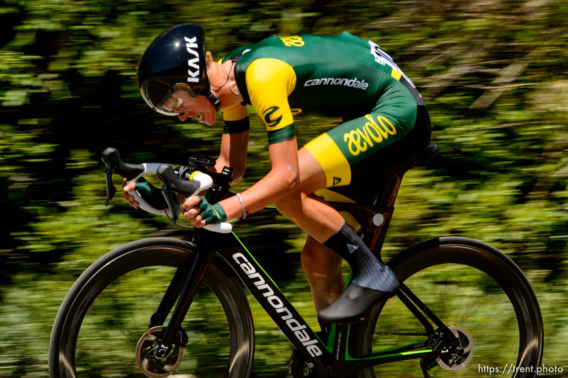 (Trent Nelson  |  The Salt Lake Tribune)  
Conor Schunk races downhill during the Prologue of the Tour of Utah in Little Cottonwood Canyon on Monday Aug. 12, 2019.