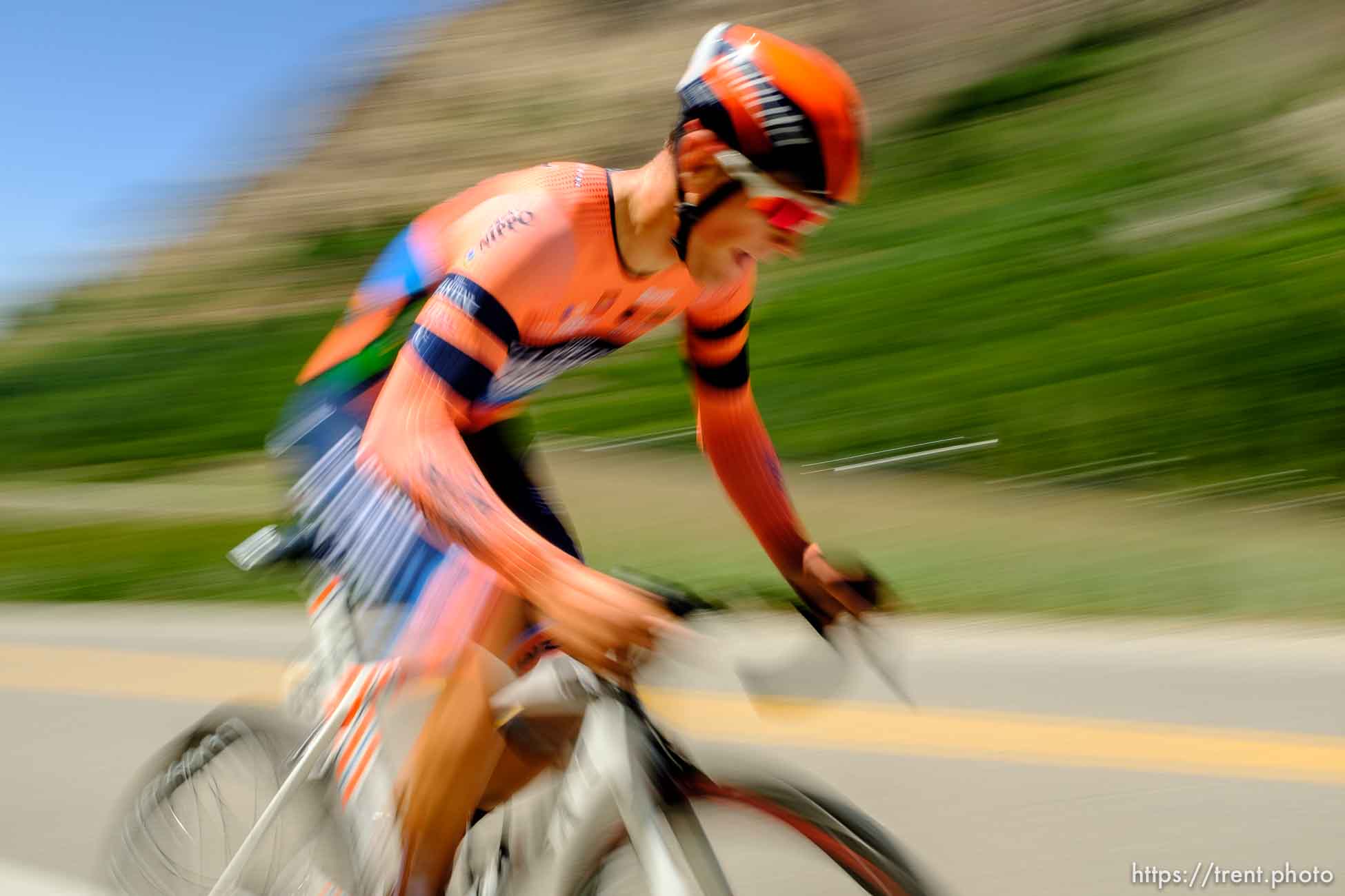 (Trent Nelson  |  The Salt Lake Tribune)  
Giovanni Lonardi climbs during the Prologue of the Tour of Utah in Little Cottonwood Canyon on Monday Aug. 12, 2019.