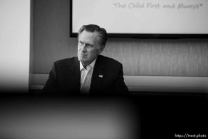 (Trent Nelson  |  The Salt Lake Tribune) 
U.S. Senator Mitt Romney (R-UT) hosts a roundtable discussion at Intermountain Primary Children's Hospital with local officials and health experts to receive an update on anti-vaping efforts in Utah, discuss legislative efforts, and solicit recommendations for further potential action at the federal level, in Salt Lake City on Thursday Oct. 10, 2019.