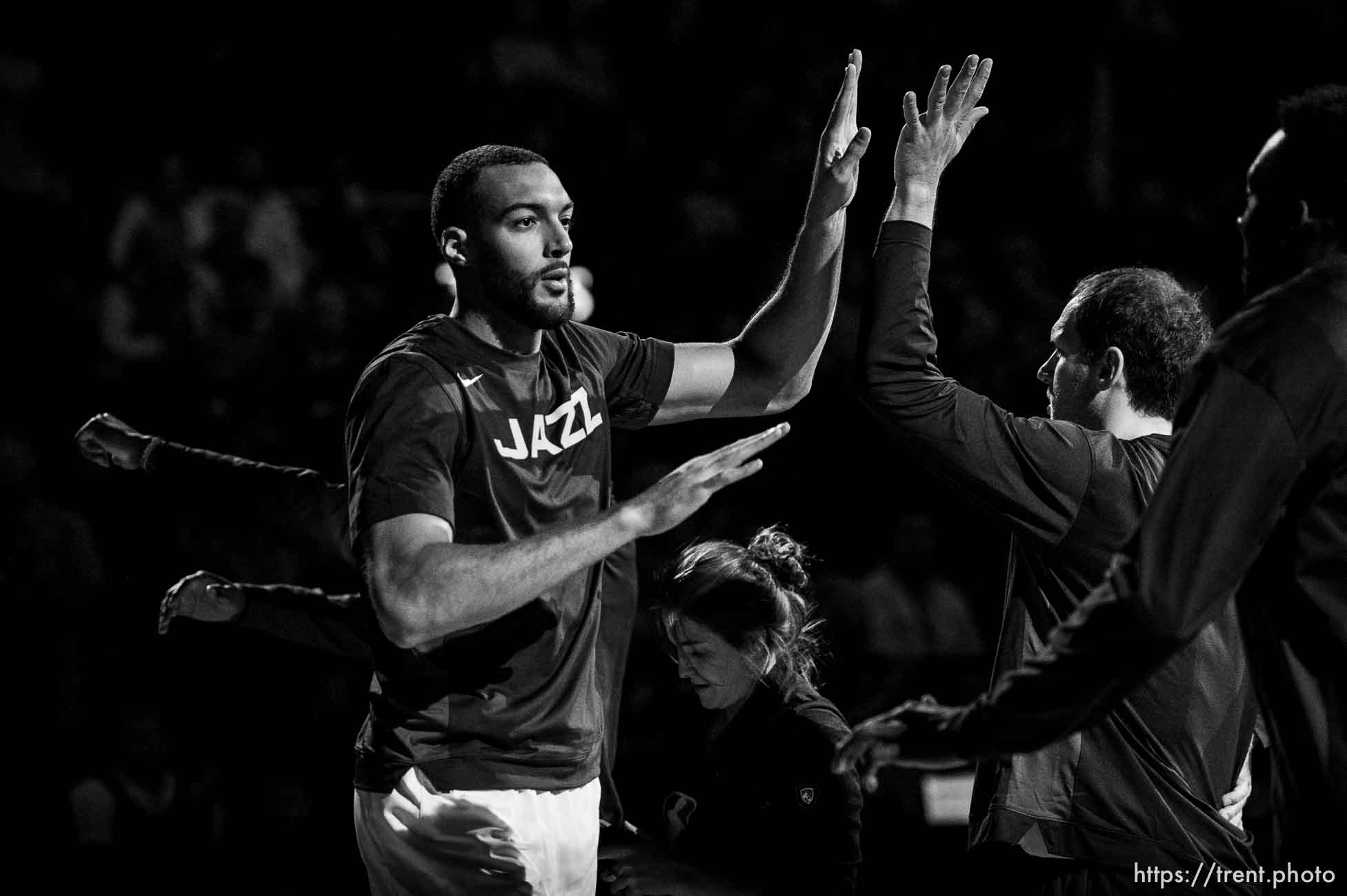 (Trent Nelson  |  The Salt Lake Tribune) 
Utah Jazz center Rudy Gobert (27) as the Utah Jazz hosts the Sacramento Kings, NBA basketball in Salt Lake City on Monday Oct. 14, 2019.