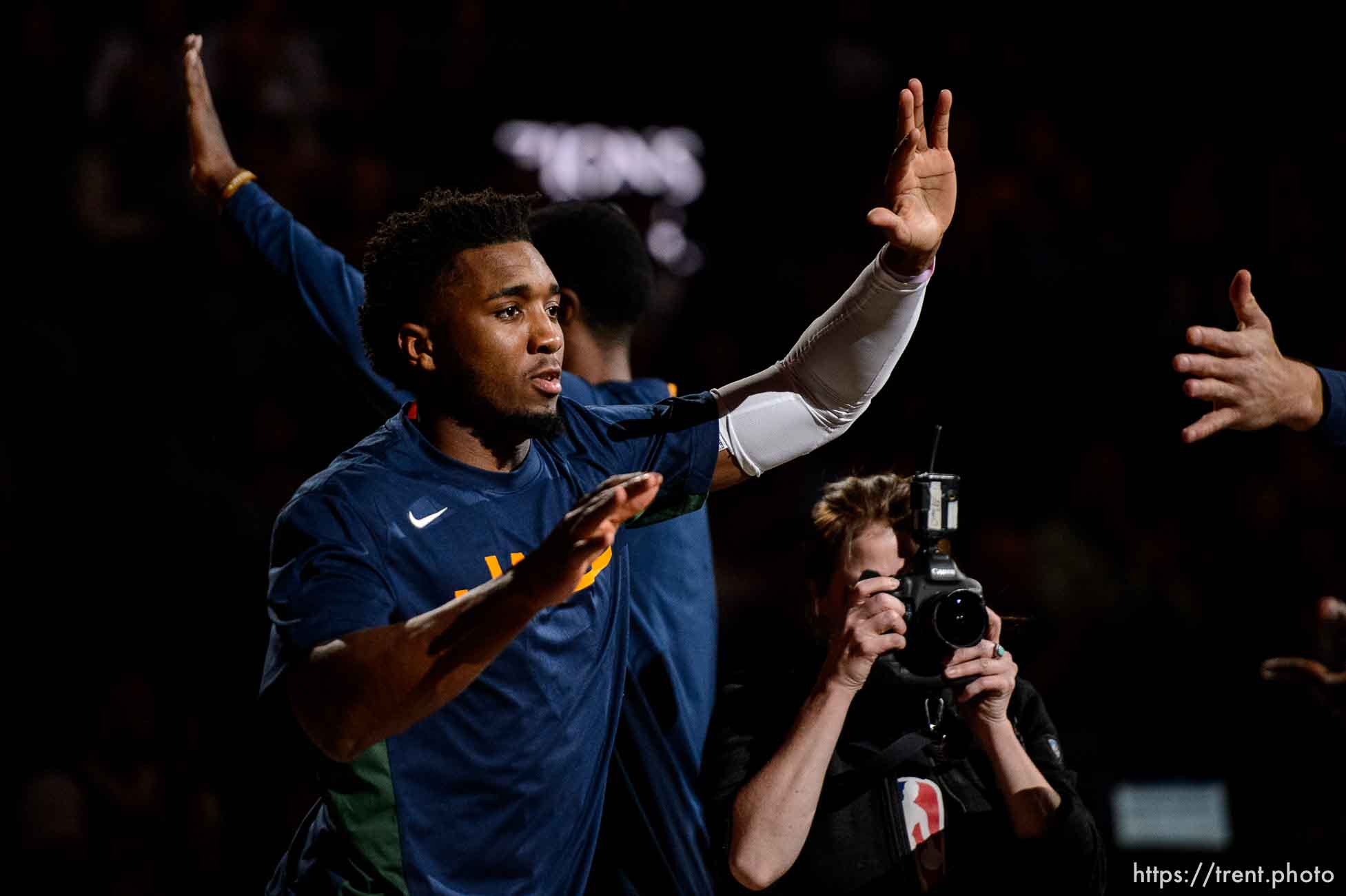 (Trent Nelson  |  The Salt Lake Tribune) 
Utah Jazz guard Donovan Mitchell (45) as the Utah Jazz hosts the Sacramento Kings, NBA basketball in Salt Lake City on Monday Oct. 14, 2019.