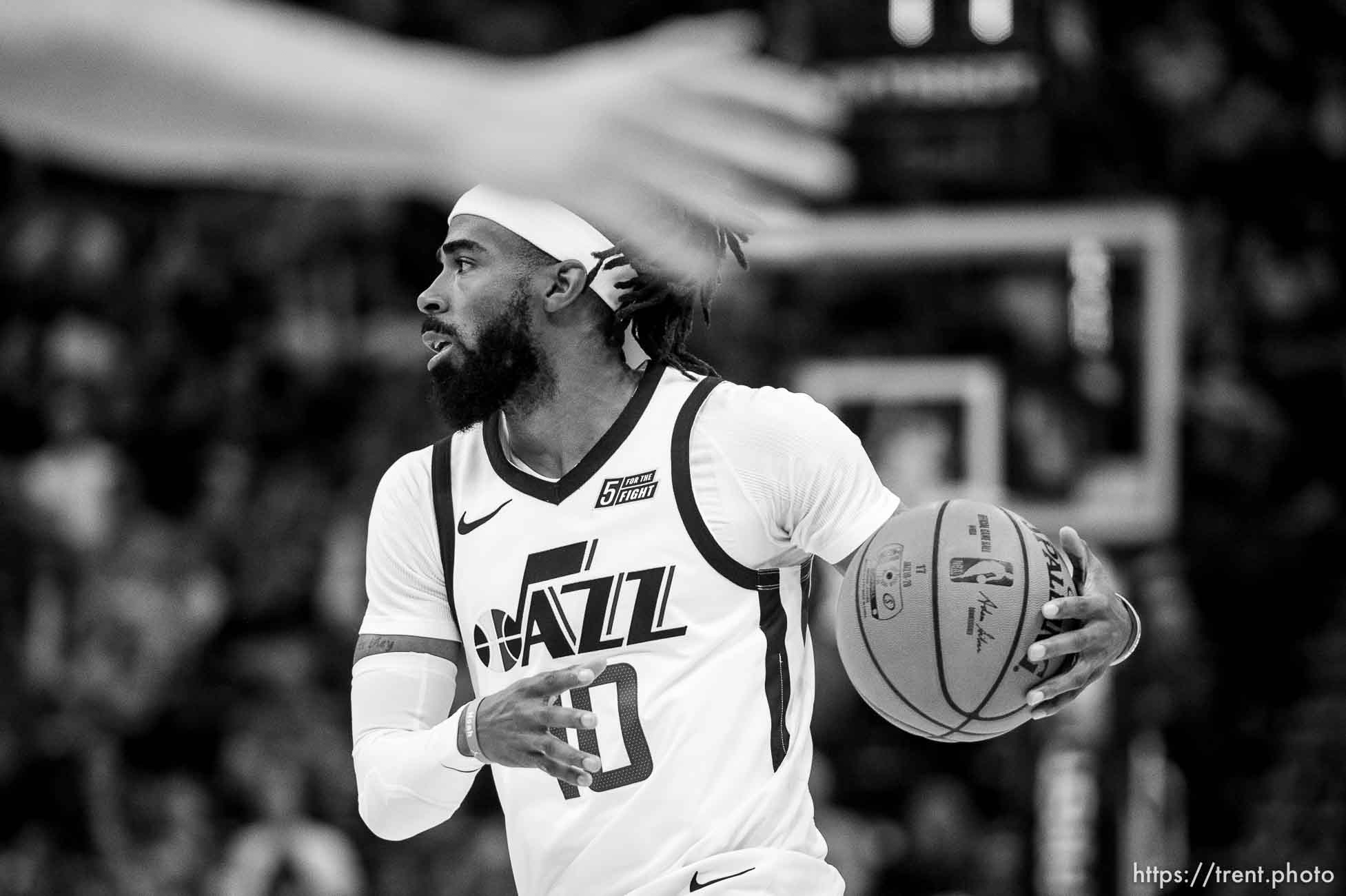 (Trent Nelson  |  The Salt Lake Tribune) 
Utah Jazz guard Mike Conley (10) as the Utah Jazz hosts the Sacramento Kings, NBA basketball in Salt Lake City on Monday Oct. 14, 2019.