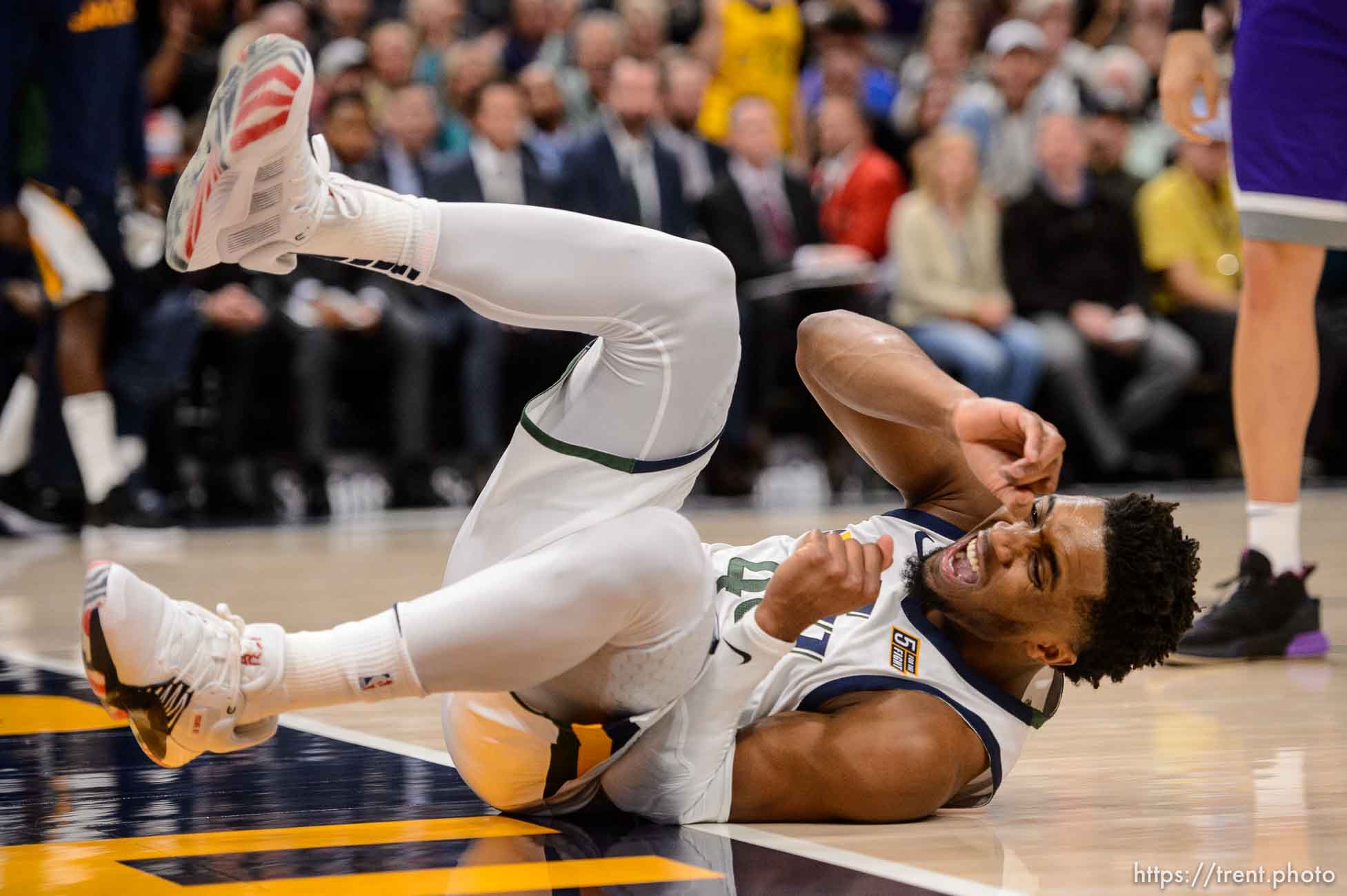 (Trent Nelson  |  The Salt Lake Tribune) 
Utah Jazz guard Donovan Mitchell (45) as the Utah Jazz hosts the Sacramento Kings, NBA basketball in Salt Lake City on Monday Oct. 14, 2019.