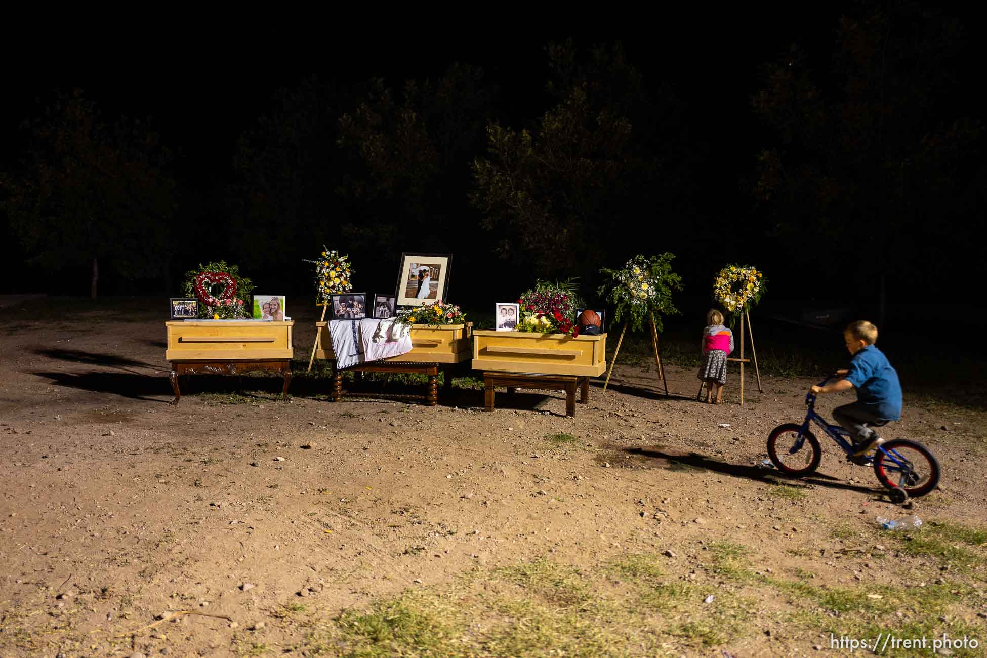 (Trent Nelson  |  The Salt Lake Tribune)
The childrens' caskets and photgraphs on display following the funeral for Rhonita Miller and four of her children in La Mora, Sonora on Thursday Nov. 7, 2019.