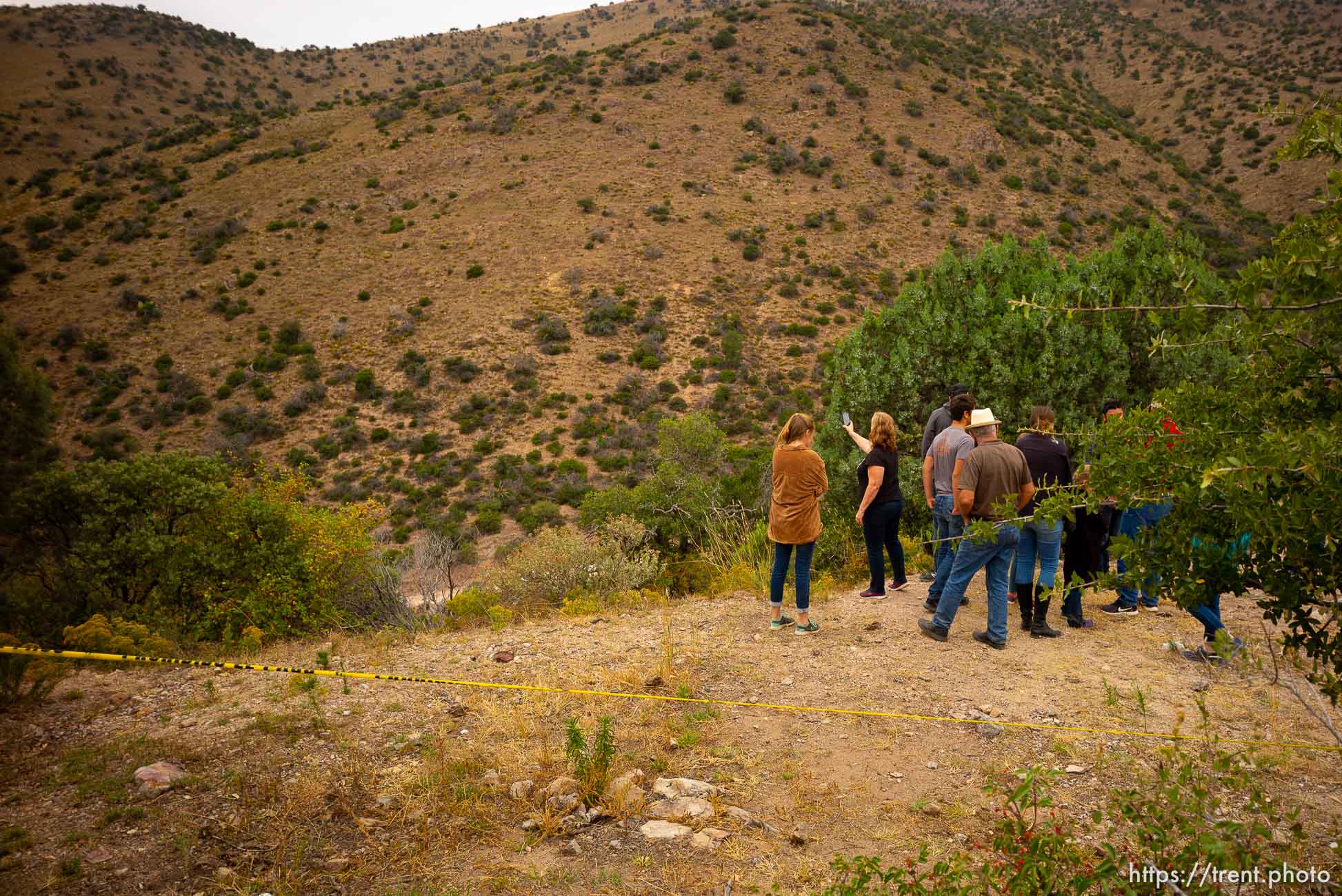 (Trent Nelson  |  The Salt Lake Tribune)
Family members pause at the site where gunmen fired on two vehicles, killing Dawna Ray Langford and Christina Marie Langford, along with two of Dawna's children (Trevor, 11, and Rogan, 3) near La Mora, Sonora on Friday Nov. 8, 2019.