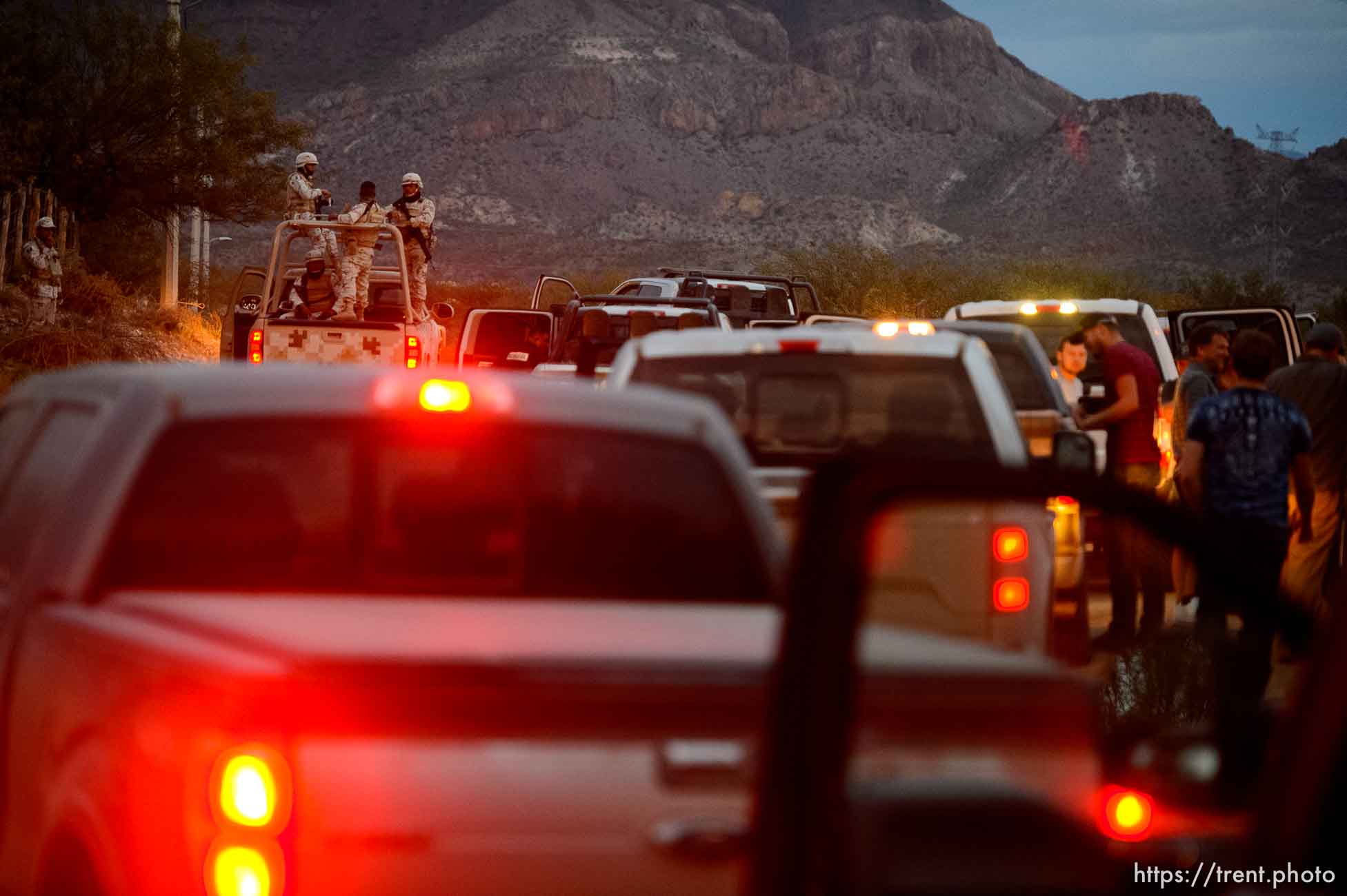 (Trent Nelson  |  The Salt Lake Tribune)
A convoy of family members makes its way to La Mora, Sonora, with an escort of vehicles from the federal police and Mexican military on Wednesday Nov. 6, 2019.