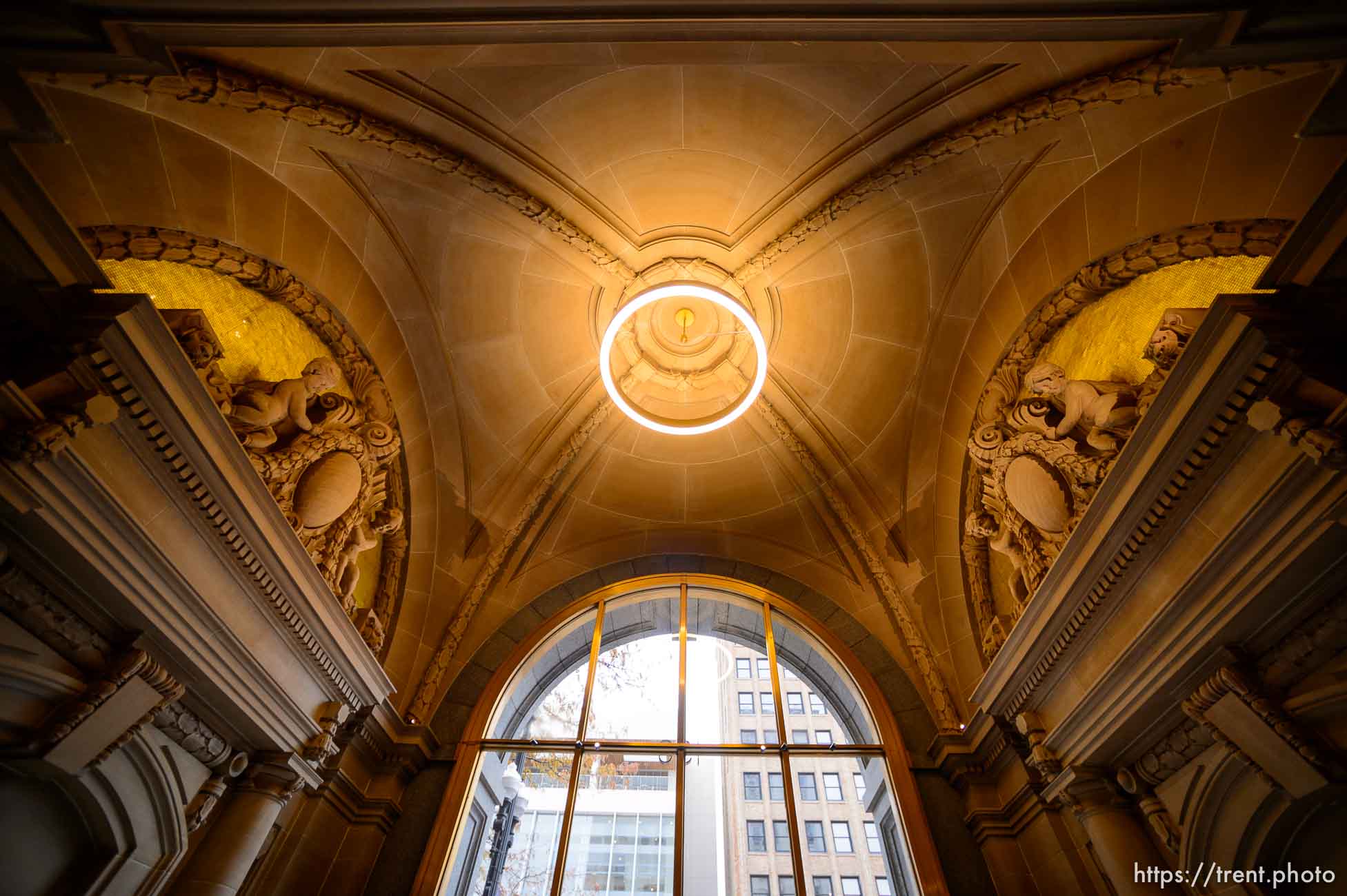 (Trent Nelson  |  The Salt Lake Tribune) 
The ceiling in the entryway of the Kearns Building in Salt Lake City on Wednesday Nov. 20, 2019. Hines, the global real estate firm that owns the Kearns Building, has launched a $25 million renovation of the 108-year-old building at 136 South Main Street.