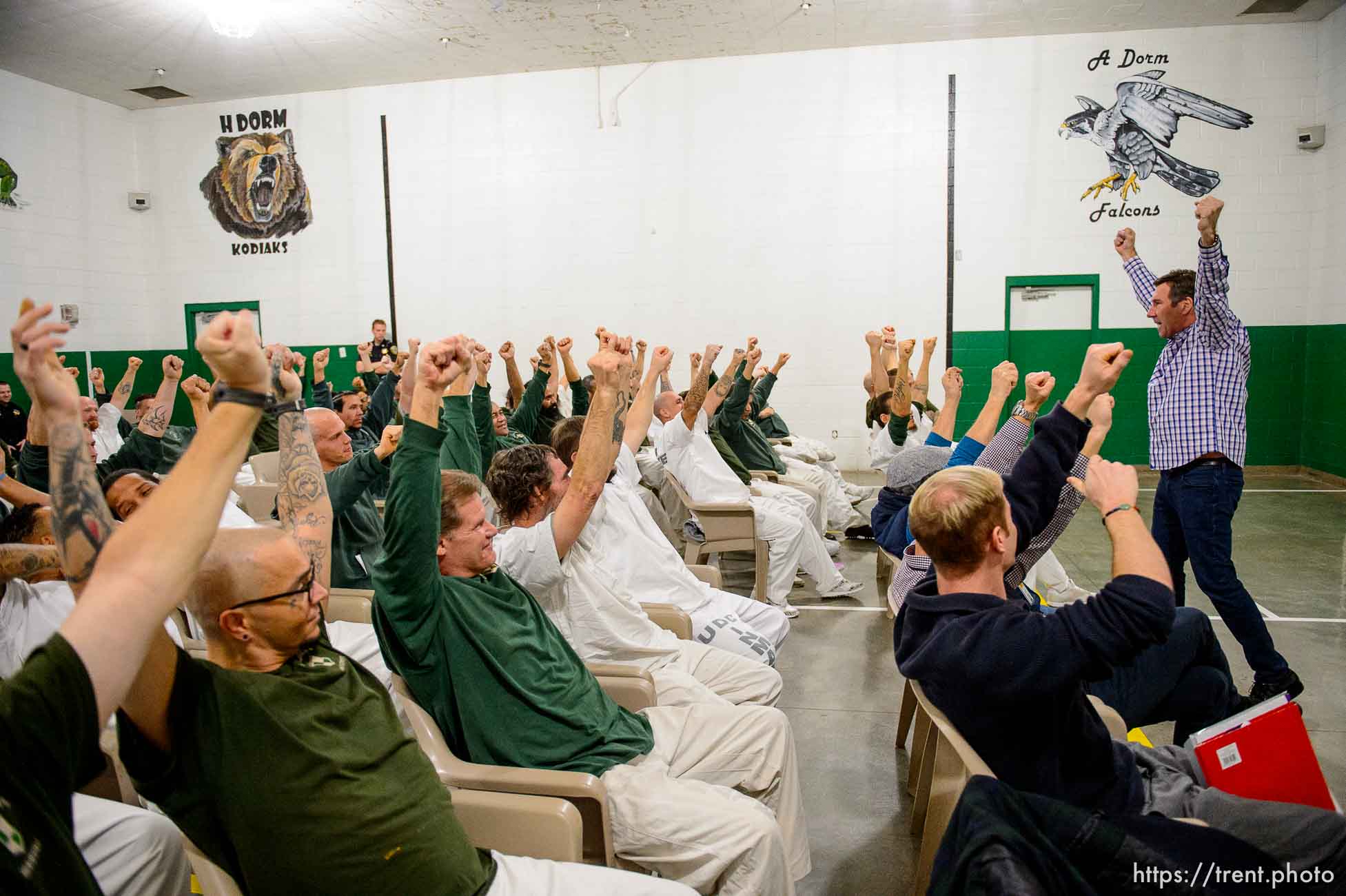 (Trent Nelson  |  The Salt Lake Tribune)
Bob Kitttell gives a motivational talk at a meeting of the New Visions Speech Club at the Utah State Prison's Promontory facility in Draper on Tuesday Dec. 3, 2019.