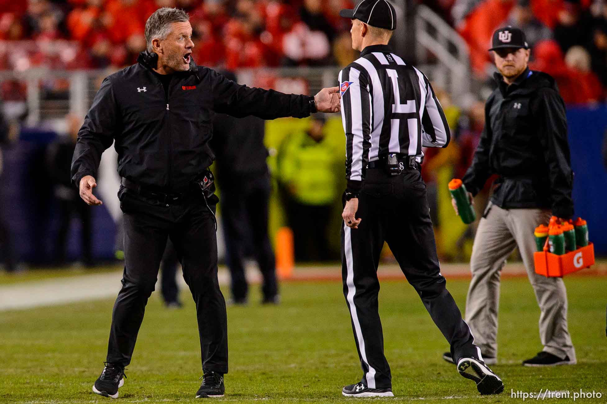 (Trent Nelson  |  The Salt Lake Tribune)
Kyle Whittingham reacts to a call as Utah faces Oregon in the Pac-12 football championship game in Santa Clara, Calif., on Friday Dec. 6, 2019.