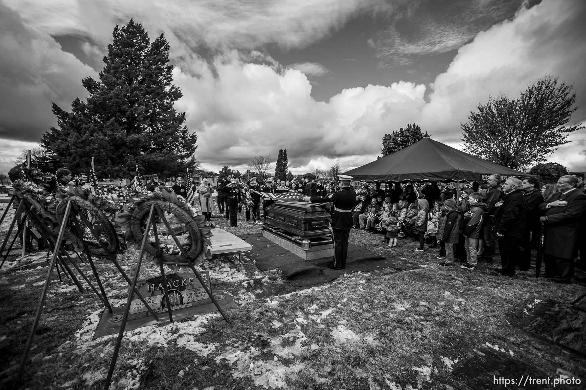 (Trent Nelson  |  The Salt Lake Tribune)
 during services for Marine Pfc. Robert J. Hatch  at the Bountiful City Cemetery on Saturday Dec. 14, 2019. Hatch was killed in action Nov. 22, 1943 on the island of Betio.