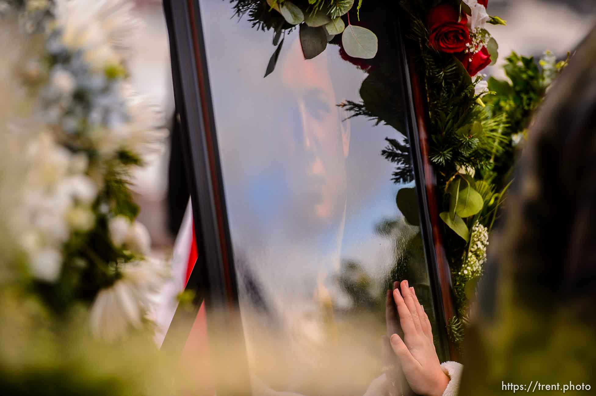 (Trent Nelson  |  The Salt Lake Tribune)
A portrait on display during services for Marine Pfc. Robert J. Hatch at the Bountiful City Cemetery on Saturday Dec. 14, 2019. Hatch was killed in action Nov. 22, 1943 on the island of Betio.