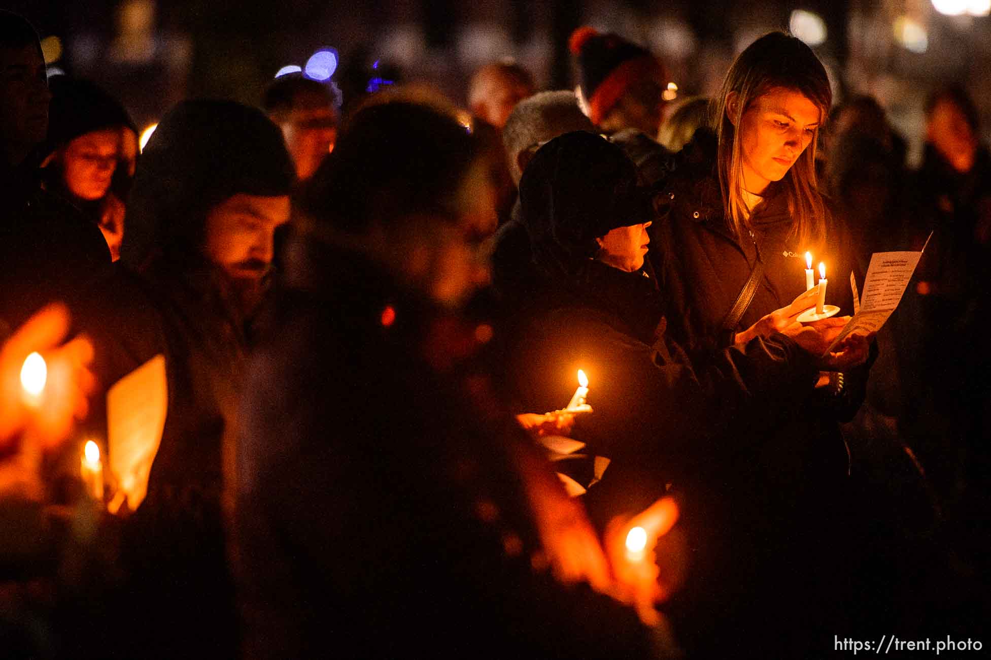 (Trent Nelson  |  The Salt Lake Tribune) The Homeless Persons’ Memorial Candlelight Vigil honored 92 men and women who died while experience homelessness over the past year. The event was held in Salt Lake City's Pioneer Park on Thursday, Dec. 19, 2019.