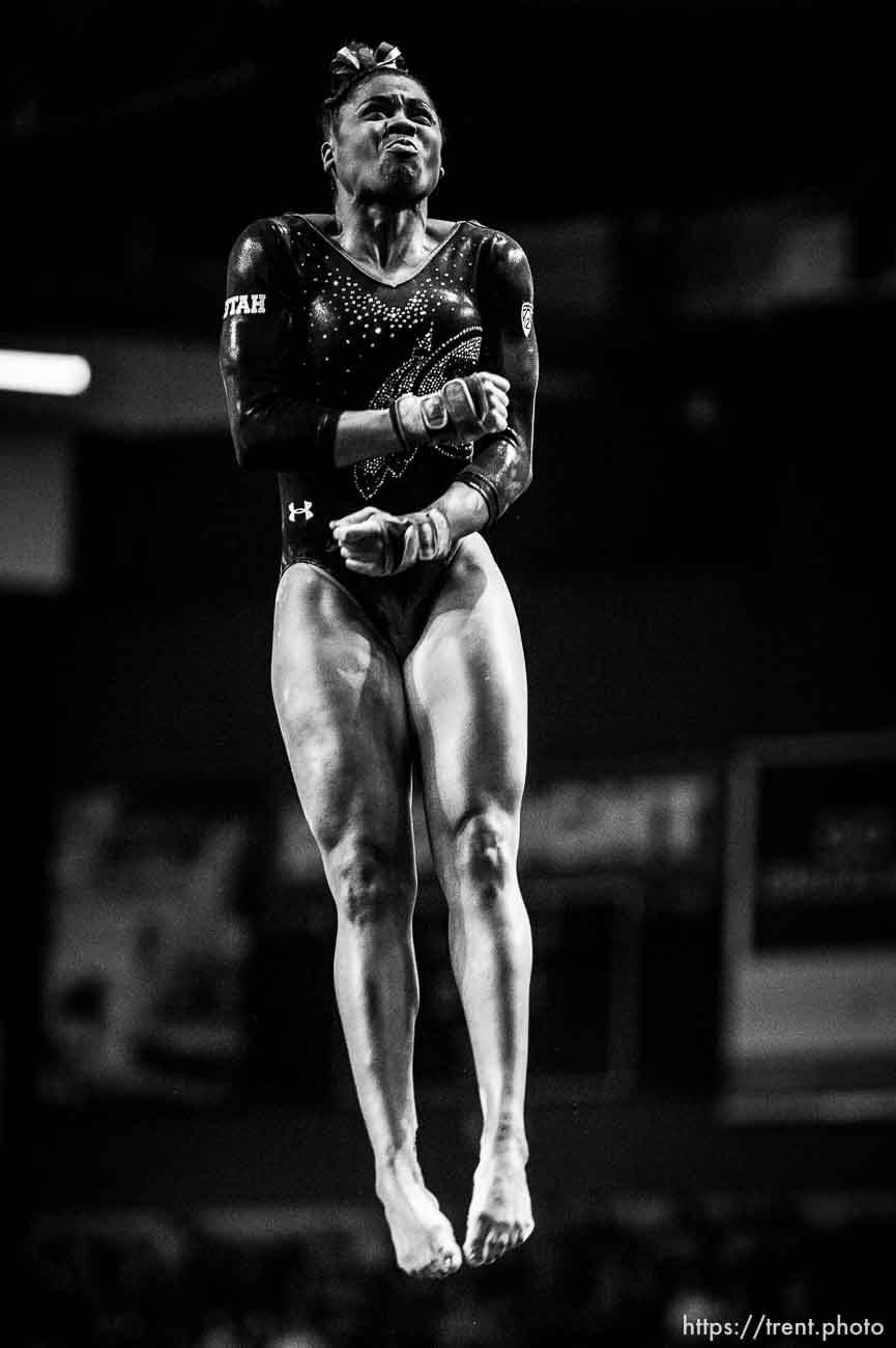 (Trent Nelson  |  The Salt Lake Tribune) Utah's Cammy Hall on the vault at the Best of Utah NCAA Gymnastics Meet in West Valley City on Saturday, Jan. 11, 2020.