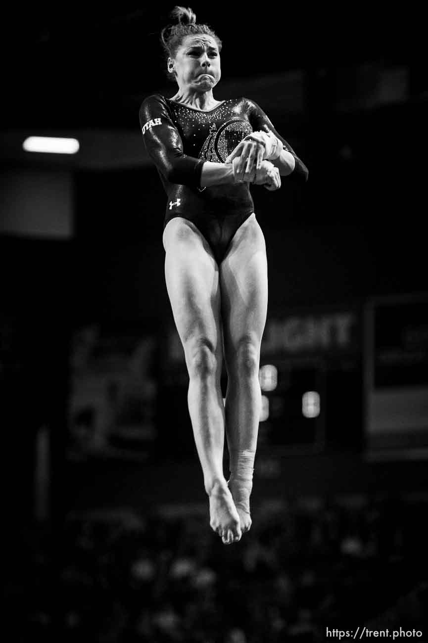 (Trent Nelson  |  The Salt Lake Tribune) Utah's Missy Reinstadtler on the vault at the Best of Utah NCAA Gymnastics Meet in West Valley City on Saturday, Jan. 11, 2020.