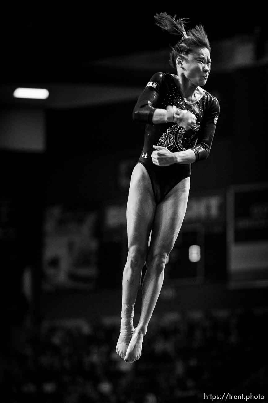 (Trent Nelson  |  The Salt Lake Tribune) Utah's Kim Tessen on the vault at the Best of Utah NCAA Gymnastics Meet in West Valley City on Saturday, Jan. 11, 2020.