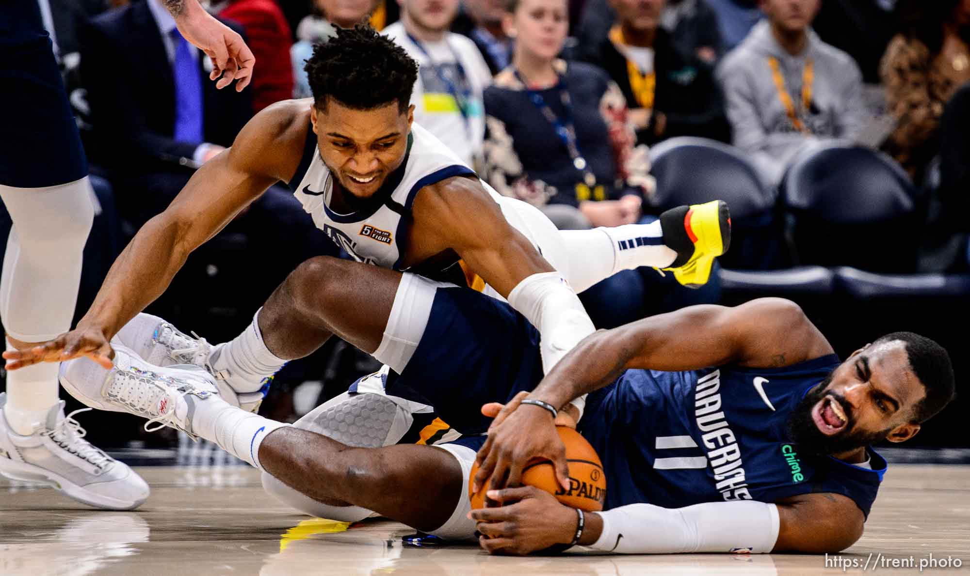 (Trent Nelson  |  The Salt Lake Tribune) Utah Jazz guard Donovan Mitchell (45) loses the ball to Dallas Mavericks guard Tim Hardaway Jr. (11) as the Utah Jazz host the Dallas Mavericks, NBA basketball in Salt Lake City on Saturday, Jan. 25, 2020.