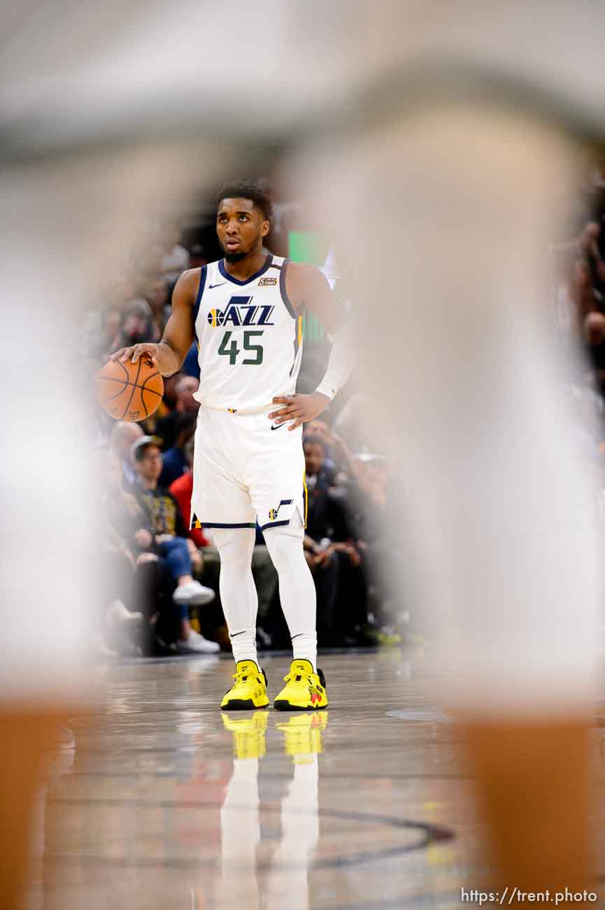 (Trent Nelson  |  The Salt Lake Tribune) Utah Jazz guard Donovan Mitchell (45) as the Utah Jazz host the Dallas Mavericks, NBA basketball in Salt Lake City on Saturday, Jan. 25, 2020.