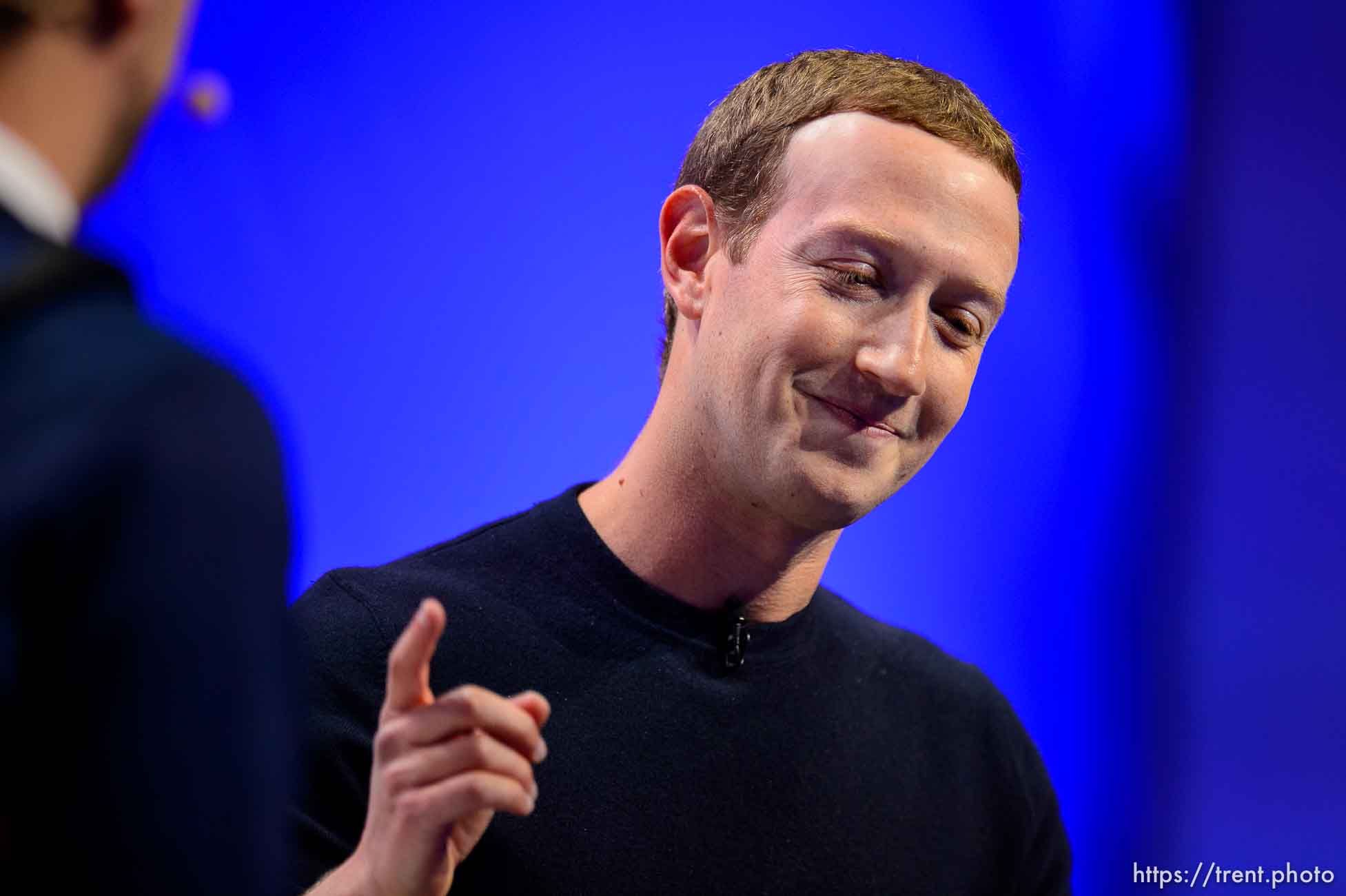 (Trent Nelson  |  The Salt Lake Tribune) Facebook CEO Mark Zuckerberg laughs, reacting to his calling Eagle Mountain, Eagle Rock at the Silicon Slopes Tech Summit in Salt Lake City on Friday, Jan. 31, 2020.