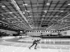 (Trent Nelson  |  The Salt Lake Tribune) Andrea Giovannini (Italy) in the Men 5000m at the ISU World Single Distances Speed Skating Championships at the Utah Olympic Oval in Kearns on Thursday, Feb. 13, 2020.